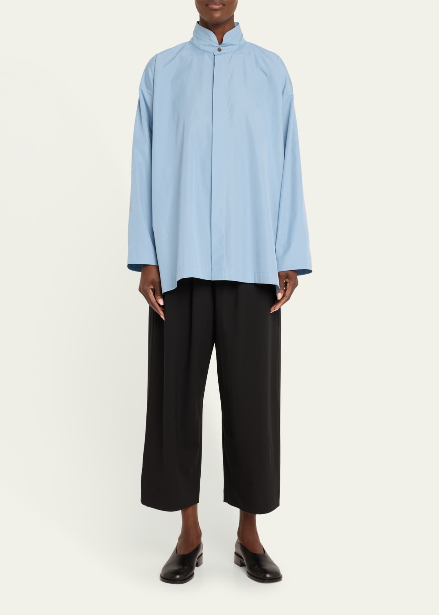 Eskandar Slim A-Line Double Stand Collar Shirt with Stepped Insert (Long Length) Image 2 of 5