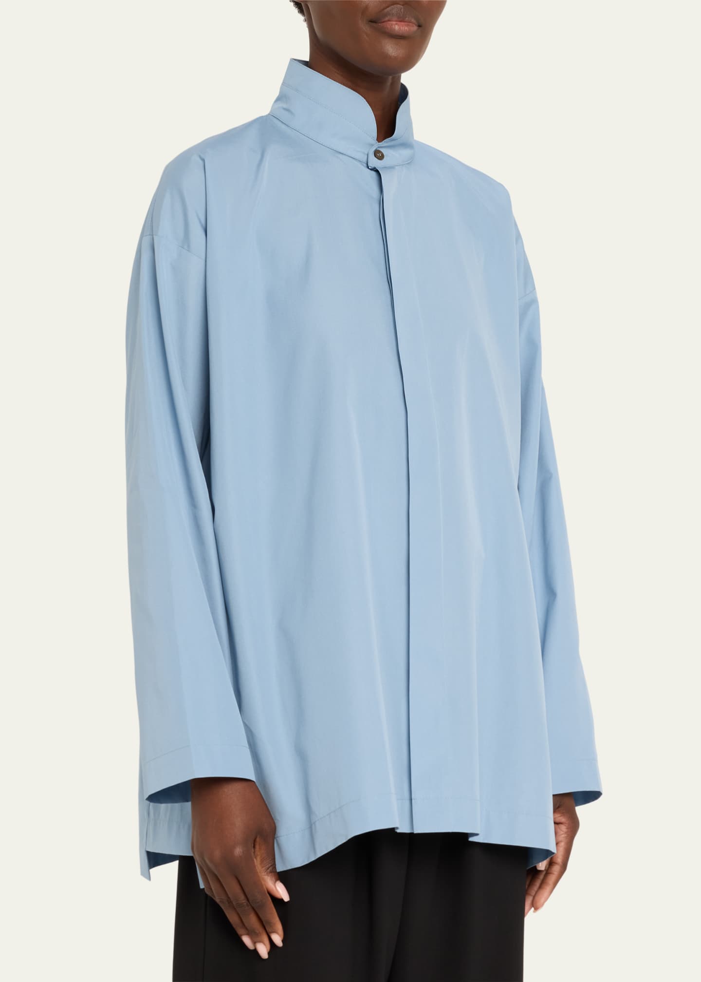Eskandar Slim A-Line Double Stand Collar Shirt with Stepped Insert (Long Length) Image 4 of 5