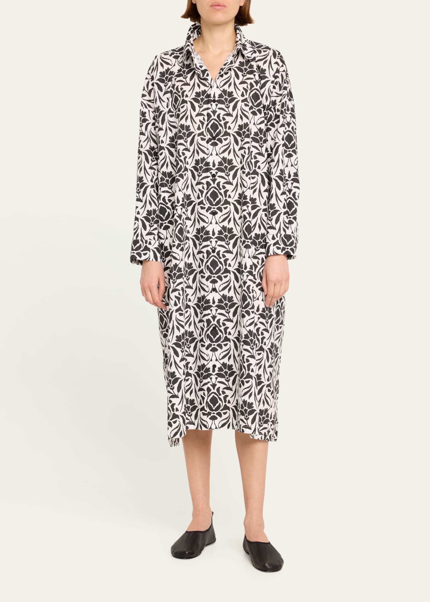 Eskandar Printed Wide A-line Shirtdress Image 2 of 5