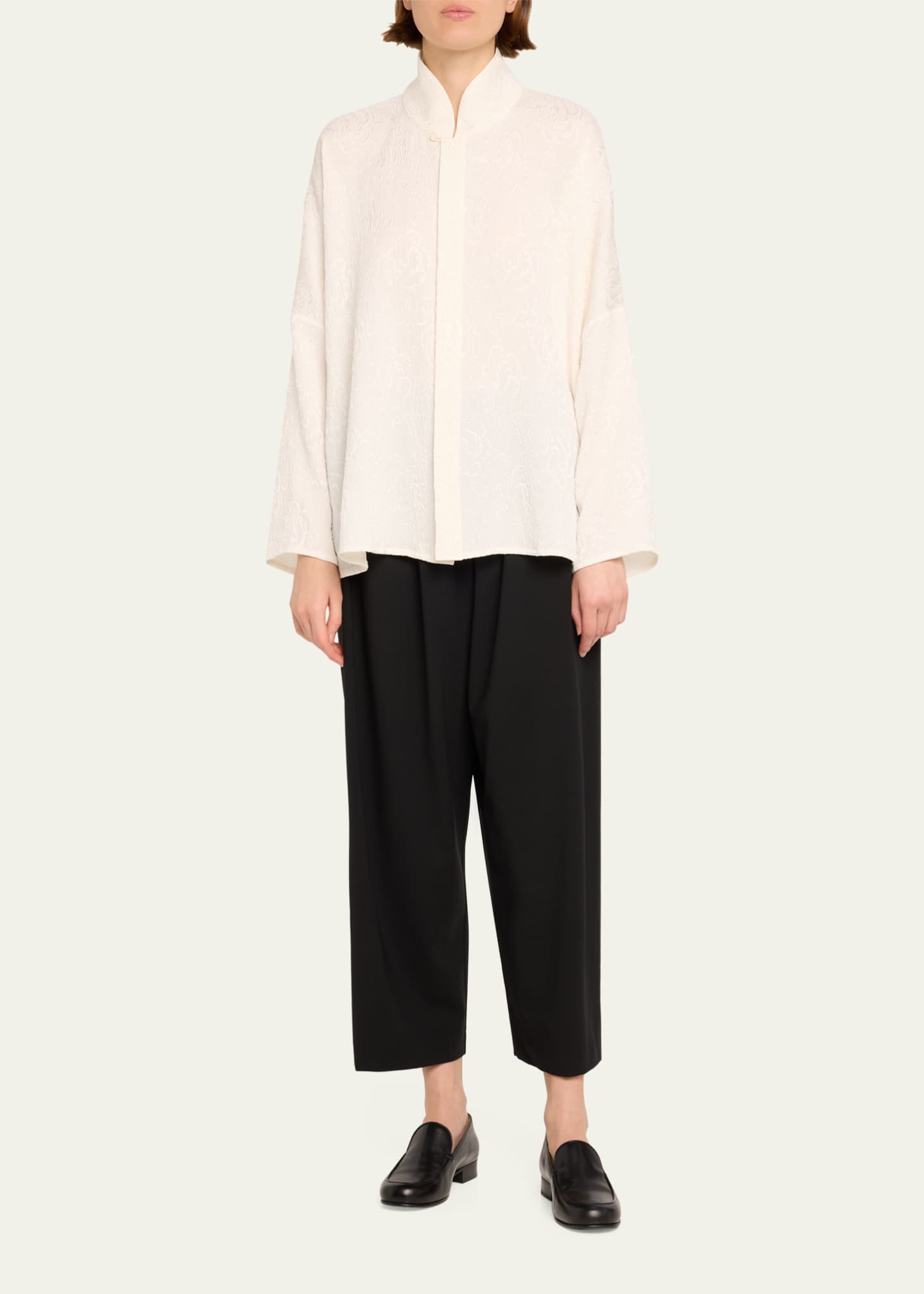 Eskandar Imperial Shirt with Chinese Collar (Mid Length) Image 2 of 5