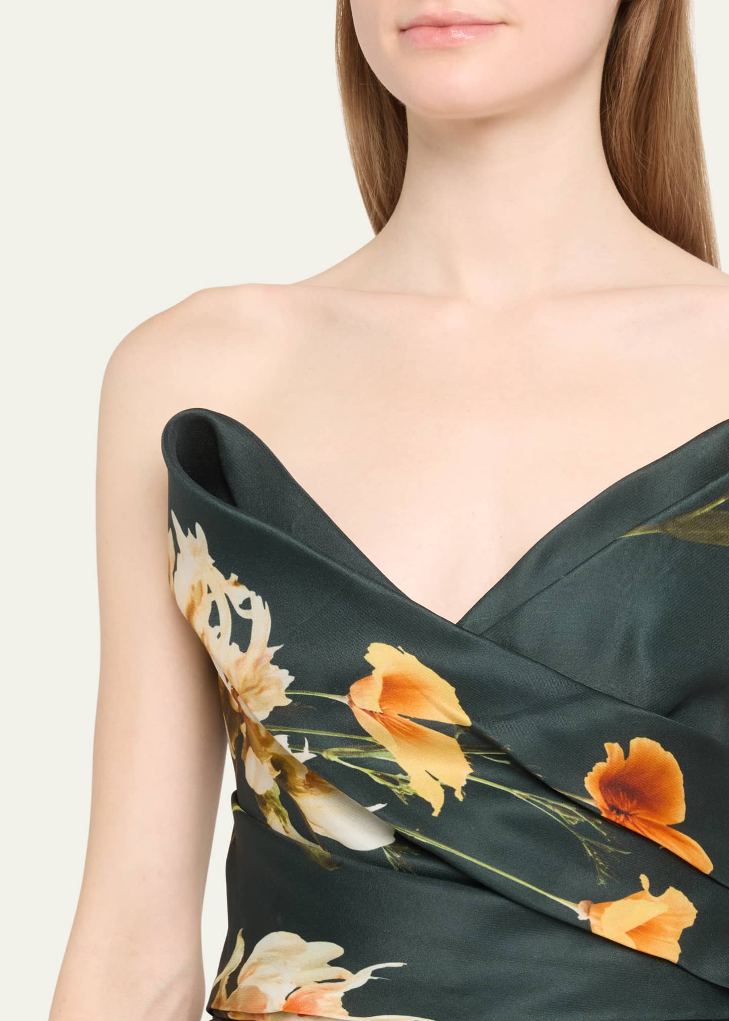 Monique Lhuillier Floral Draped Bodice Strapless Ballgown Image 4 of 4