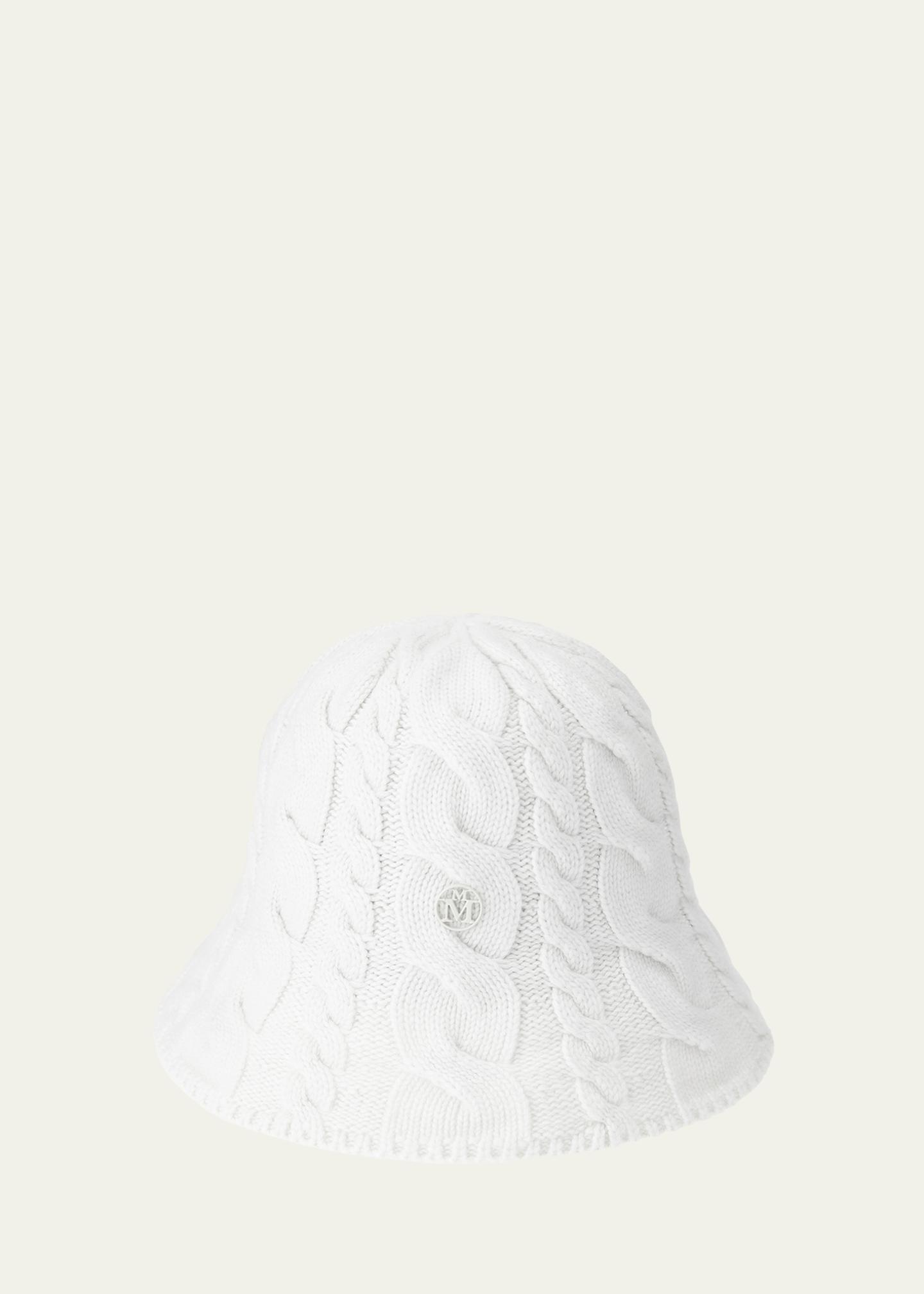 Maison Michel Clem White Cable Knit Cashmere Bucket Hat  display picture 2