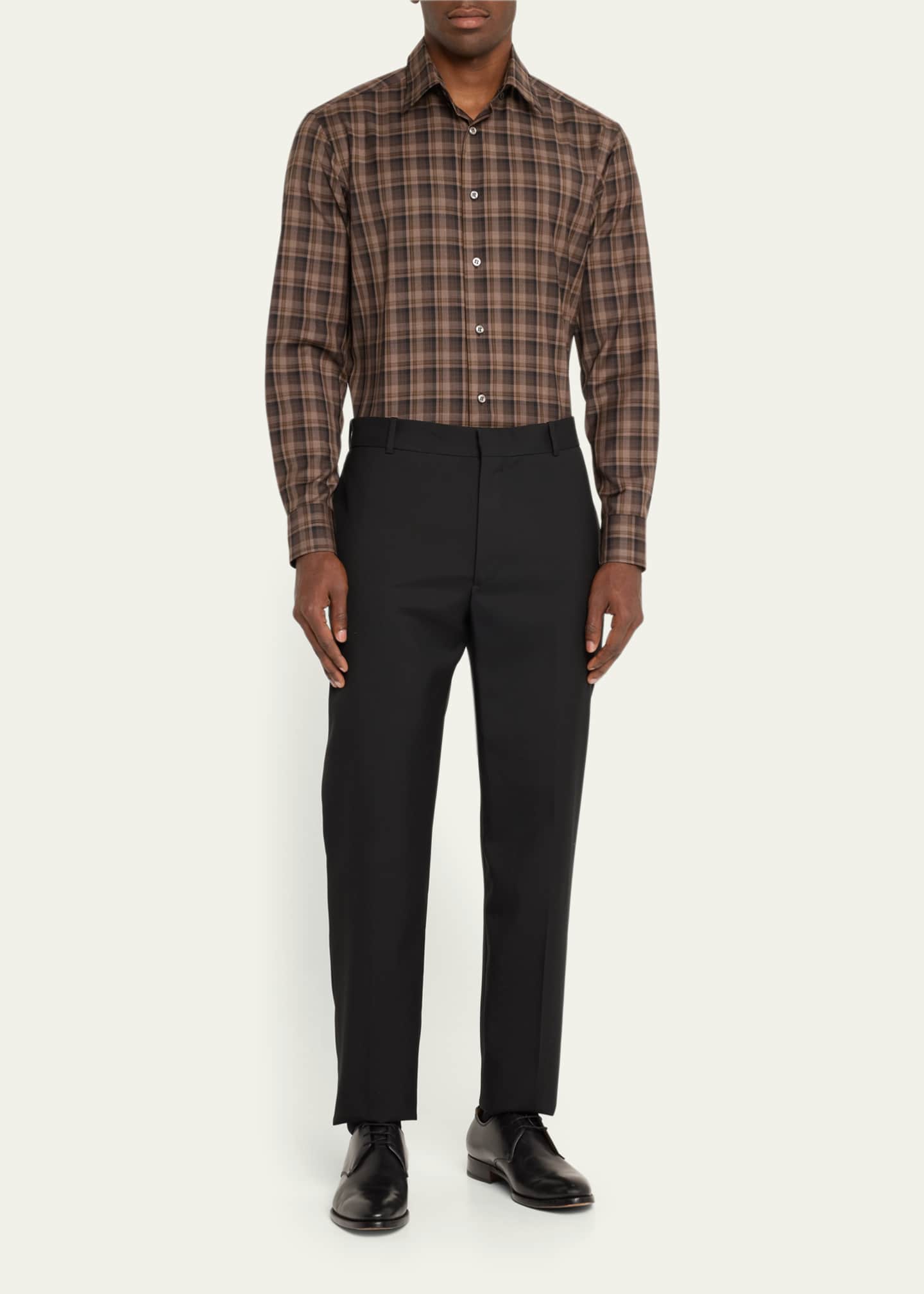 Brioni Men's Wool Check Casual Button-Down Shirt Image 2 of 5