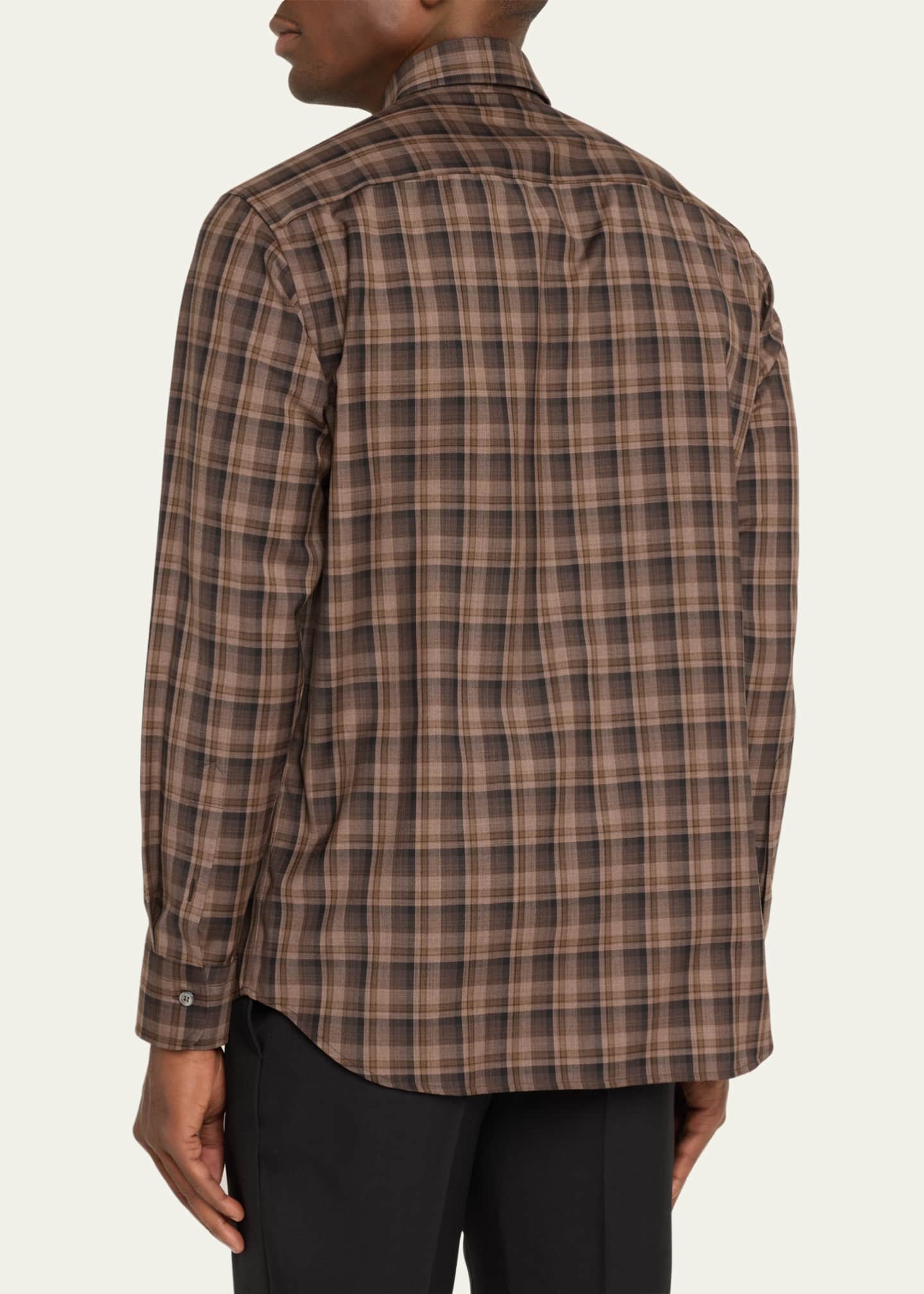 Brioni Men's Wool Check Casual Button-Down Shirt Image 3 of 5
