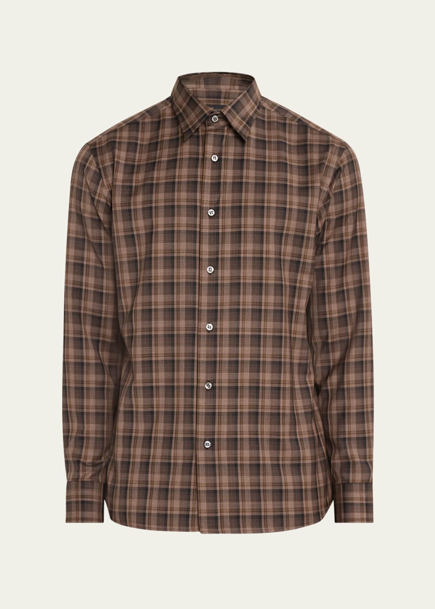Brioni Men's Wool Check Casual Button-Down Shirt Image 1 of 5
