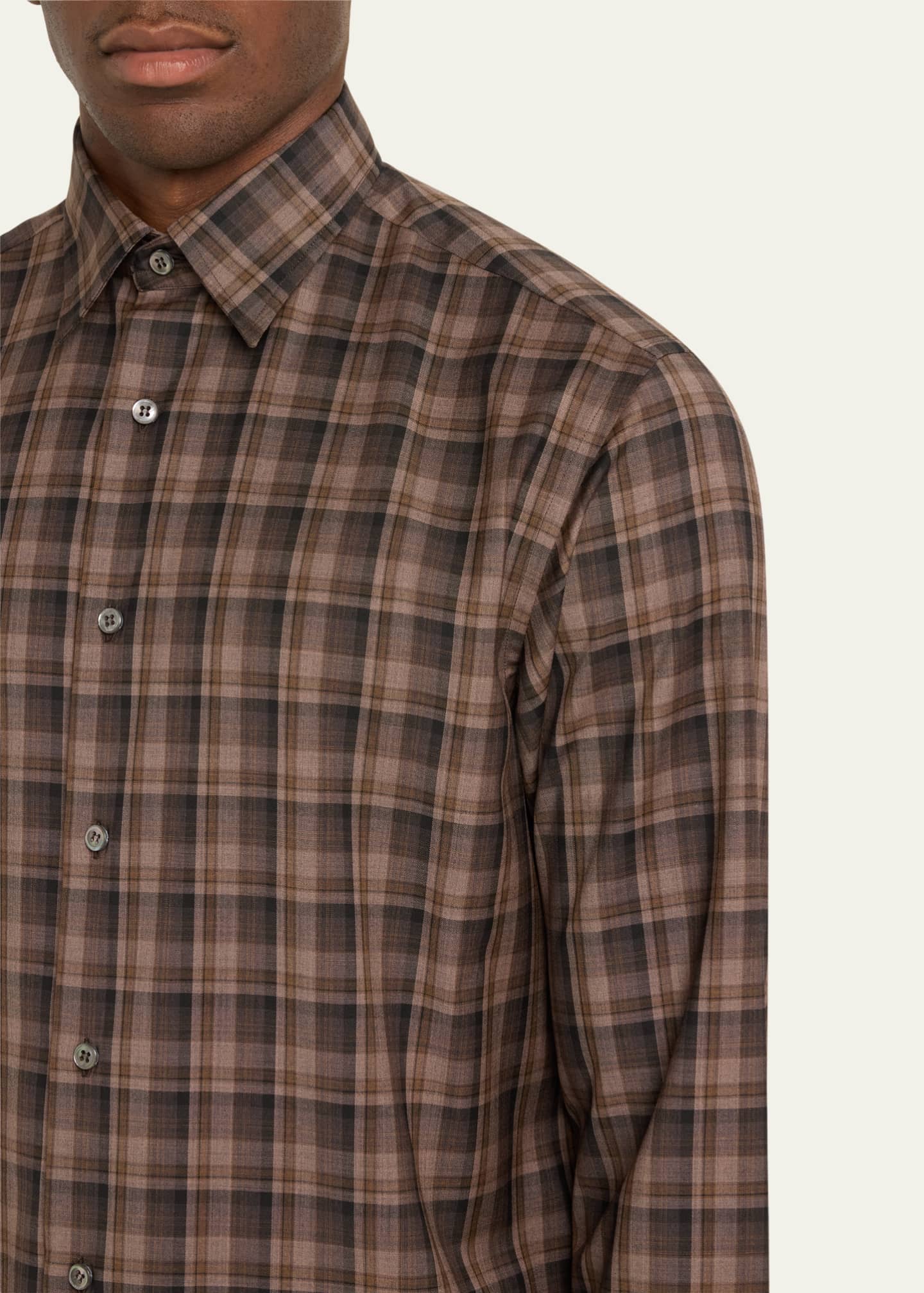 Brioni Men's Wool Check Casual Button-Down Shirt Image 5 of 5