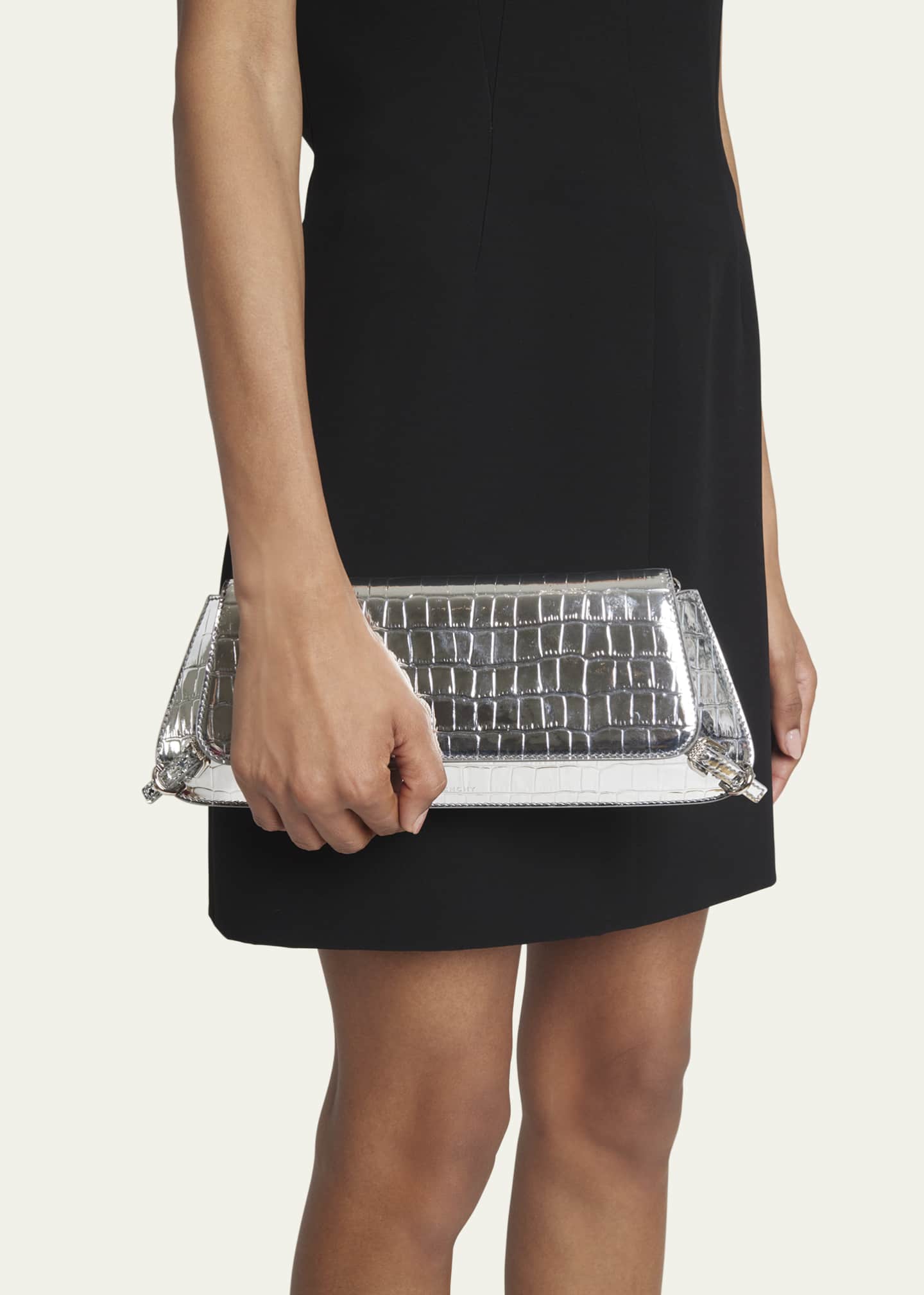 Givenchy Voyou East-West Shoulder Bag in Metallic Croc-Embossed Leather