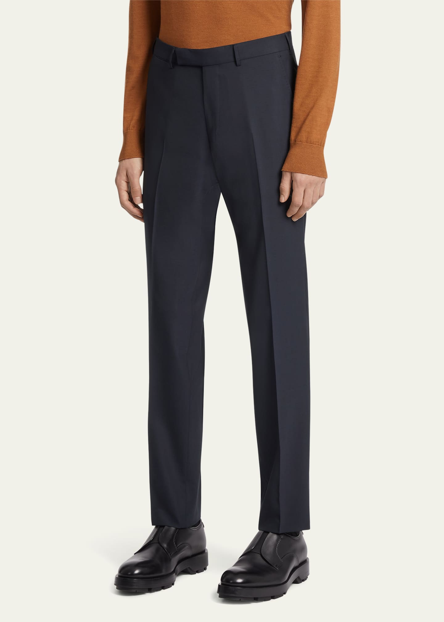 ZEGNA Men's High Performance Flat-Front Trousers Image 3 of 4