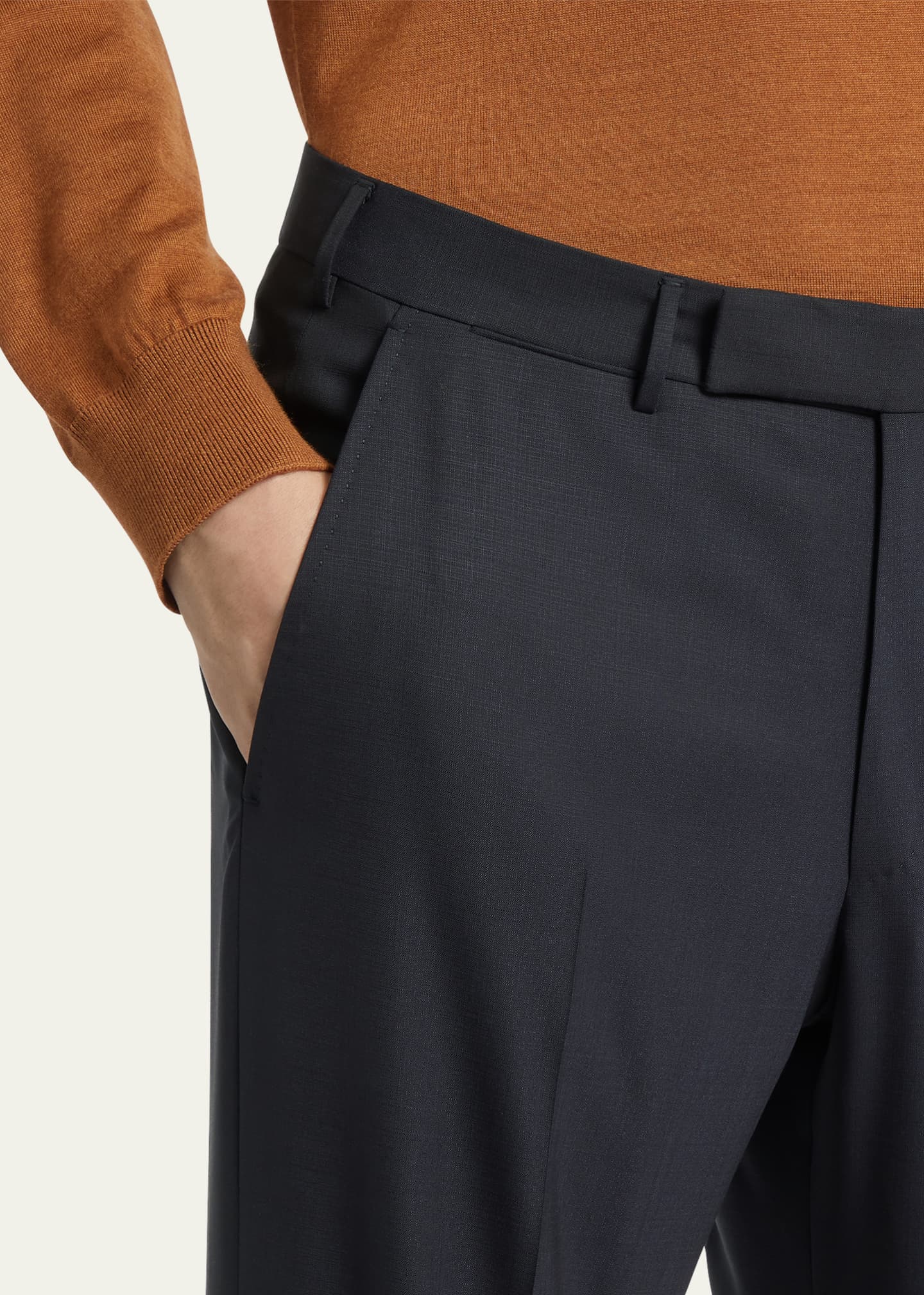 ZEGNA Men's High Performance Flat-Front Trousers Image 4 of 4