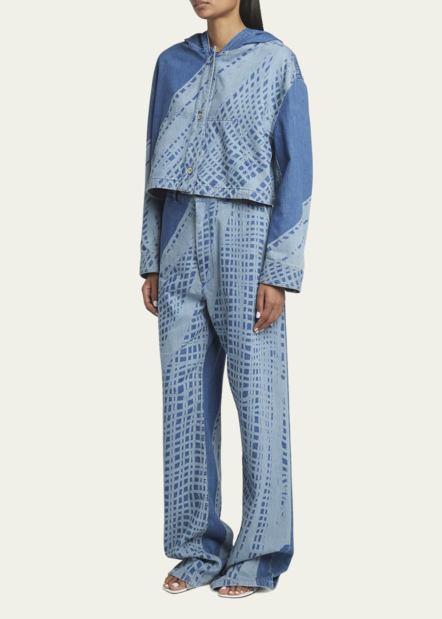 Loewe x Paula Ibiza Tie Dye Cropped Denim Jacket with Hood Bergdorf Goodman