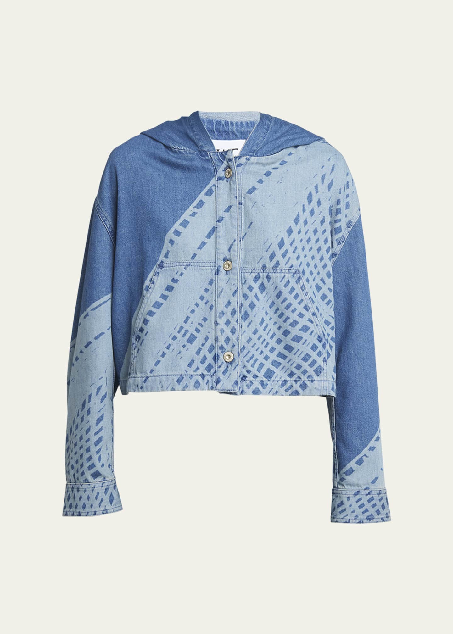 Loewe x Paula Ibiza Tie Dye Cropped Denim Jacket with Hood Bergdorf Goodman