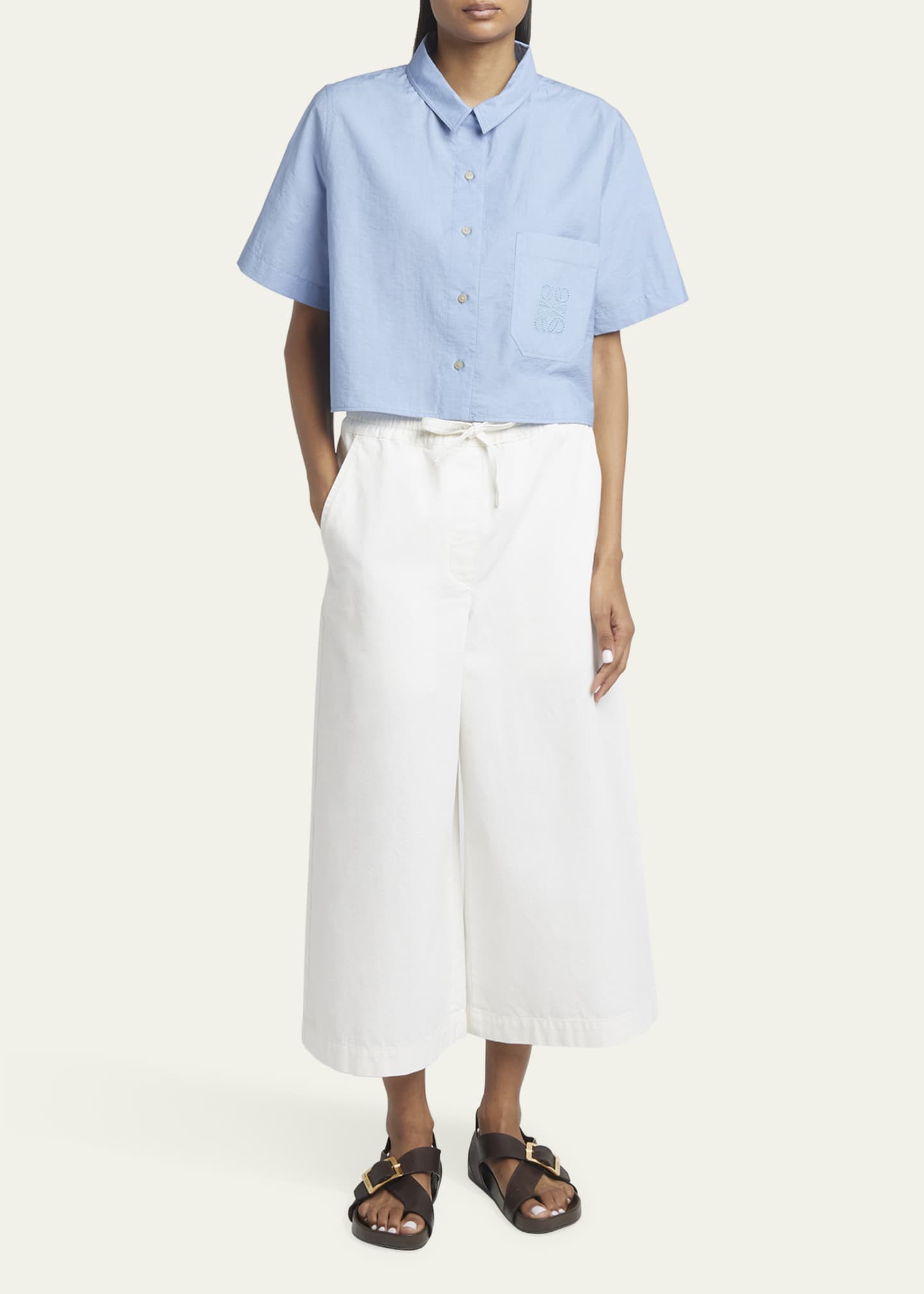 Loewe x Paula Ibiza Anagram Drawstring Wide Leg Cropped Denim Trousers Image 2 of 5