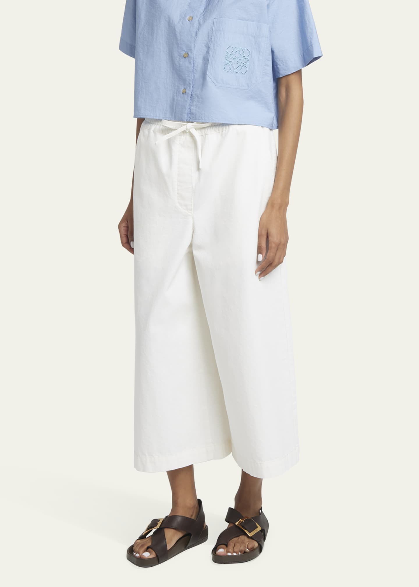 Loewe x Paula Ibiza Anagram Drawstring Wide Leg Cropped Denim Trousers Image 4 of 5