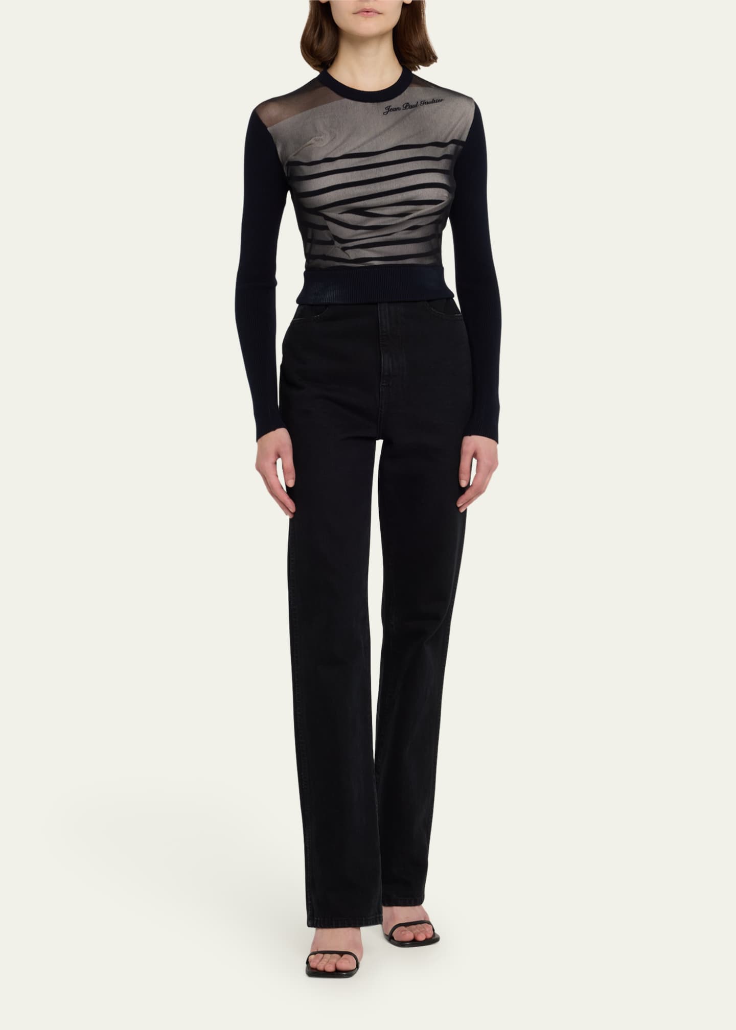 Jean Paul Gaultier Contrasted Mariniere MixedMedia Crop Top Bergdorf