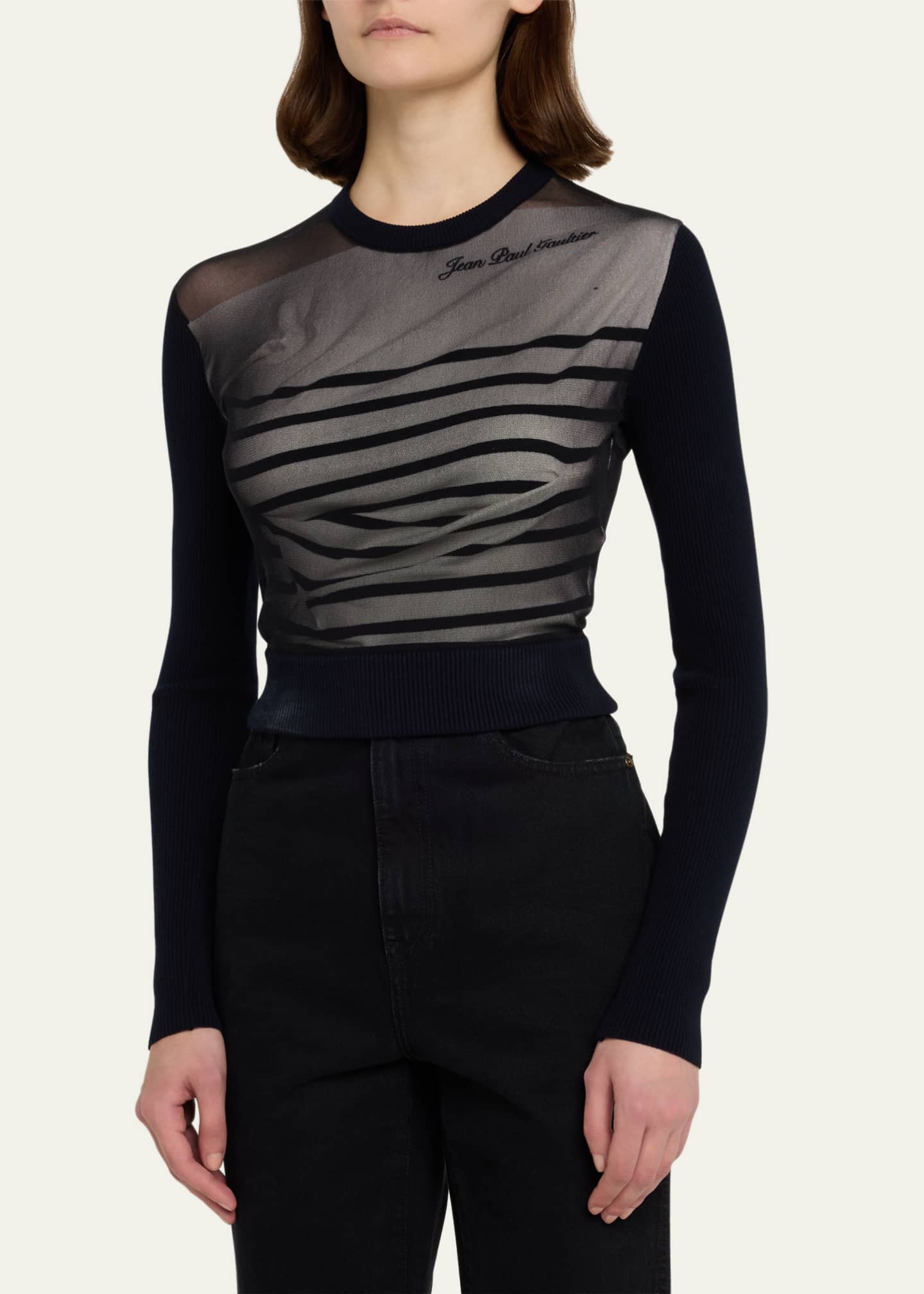 Jean Paul Gaultier Contrasted Mariniere MixedMedia Crop Top Bergdorf