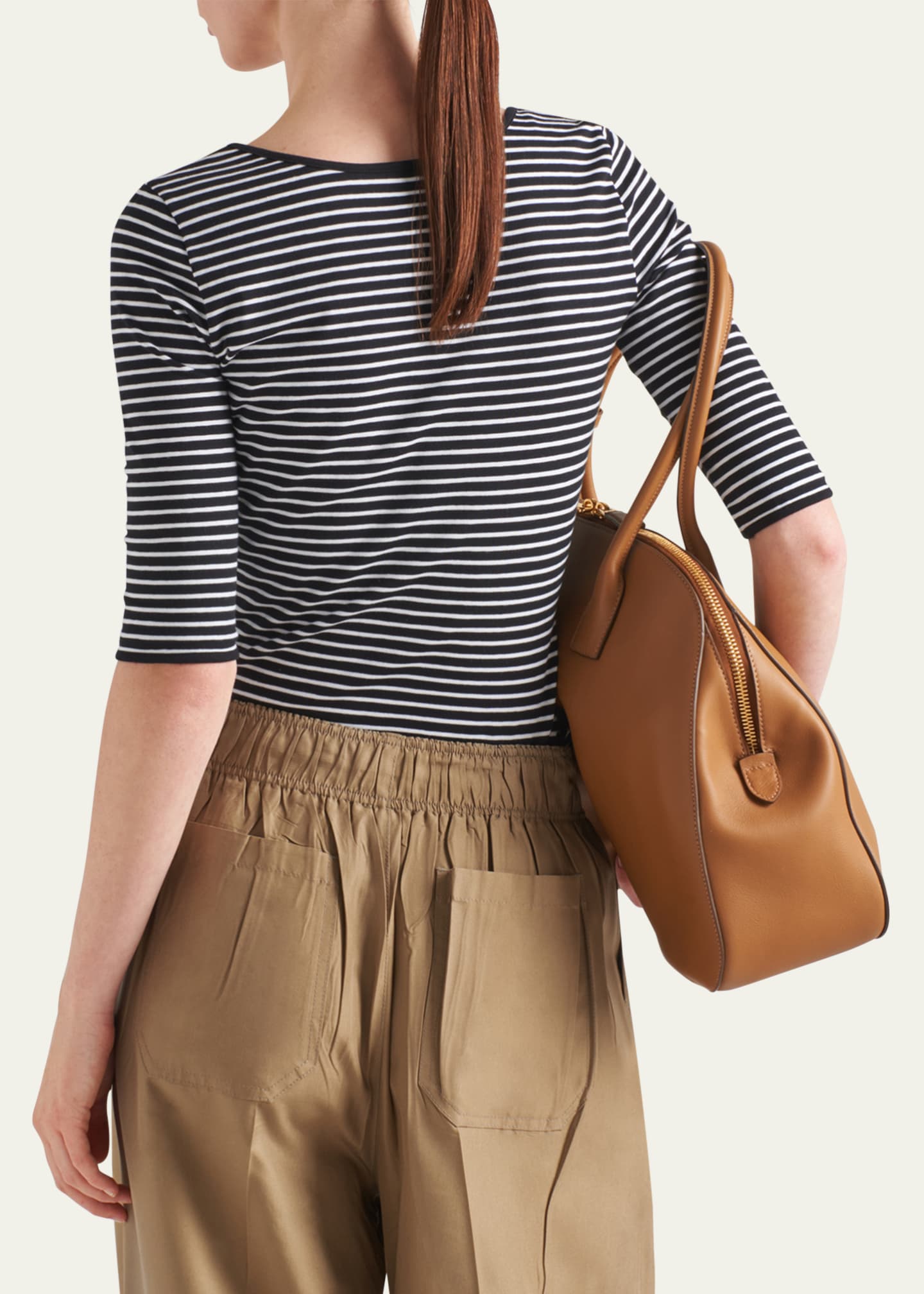 Prada Stripe Three-Quarter Sleeve Jersey Top Image 3 of 3