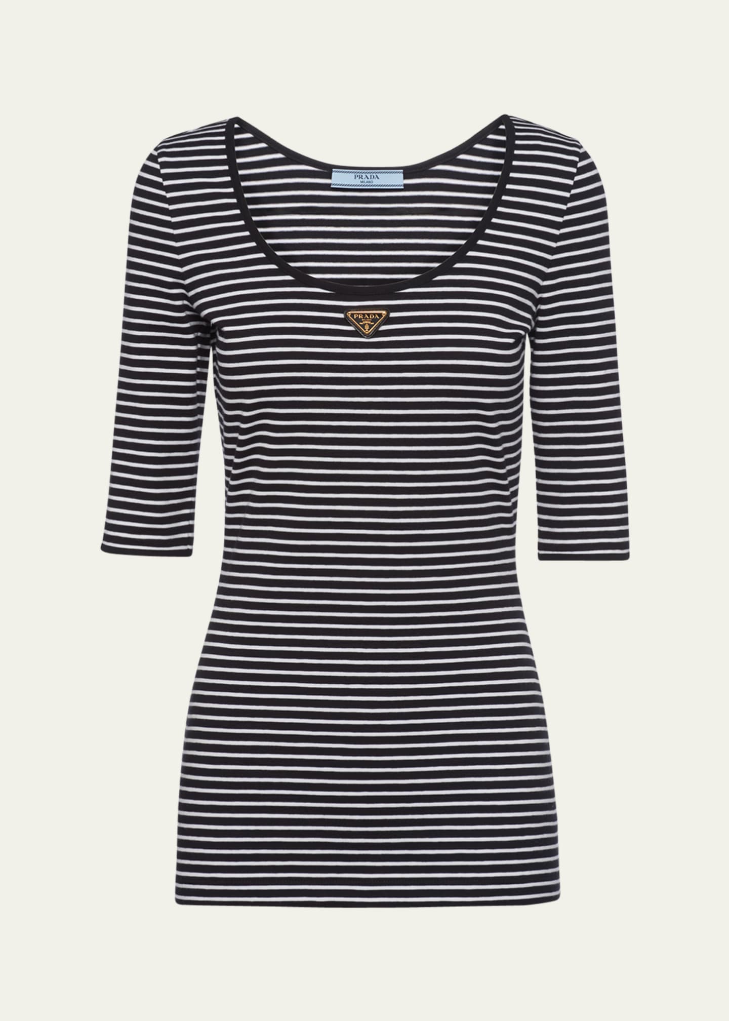Prada Stripe Three-Quarter Sleeve Jersey Top Image 1 of 3