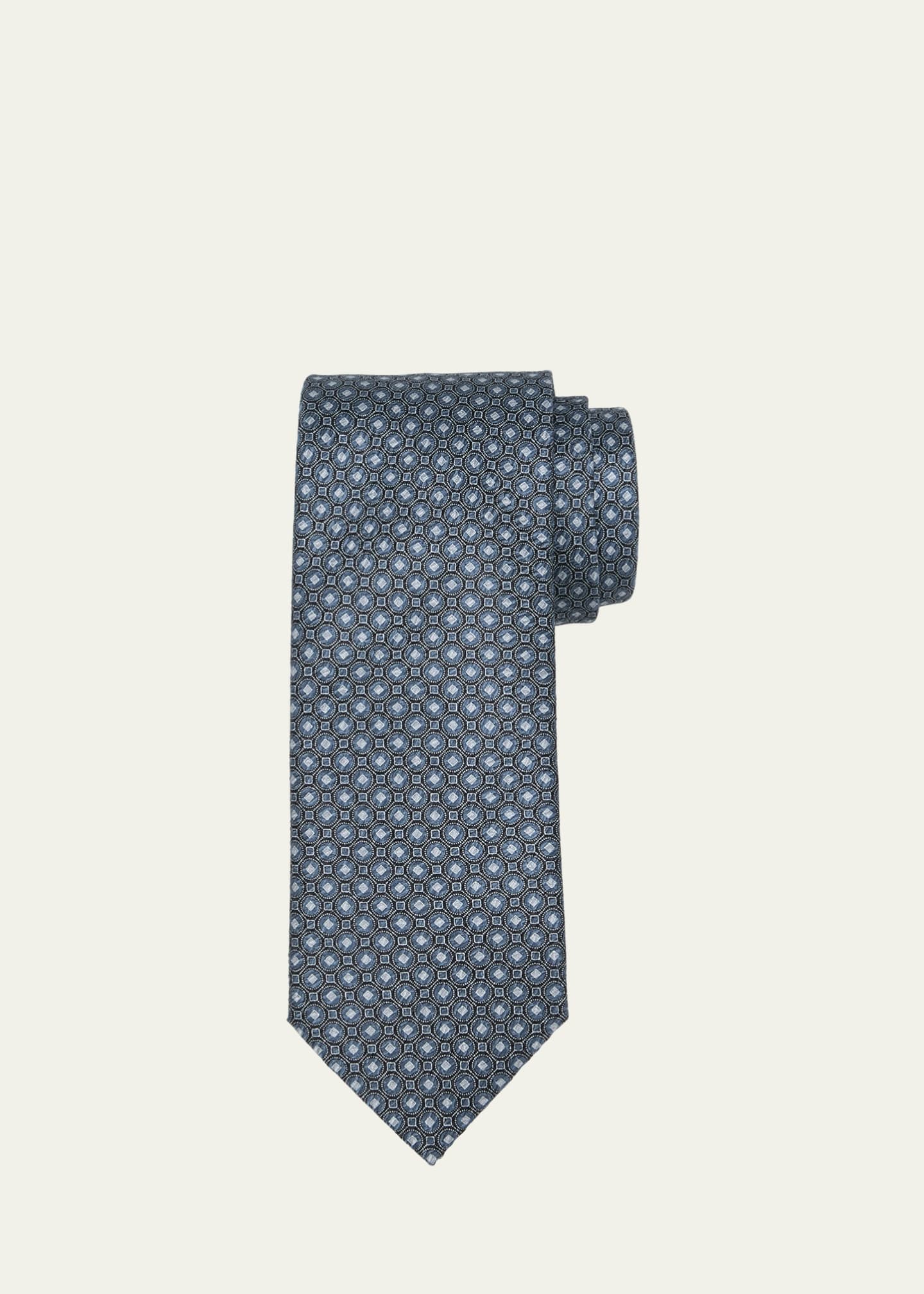Brioni Men's Circle-Print Silk Tie