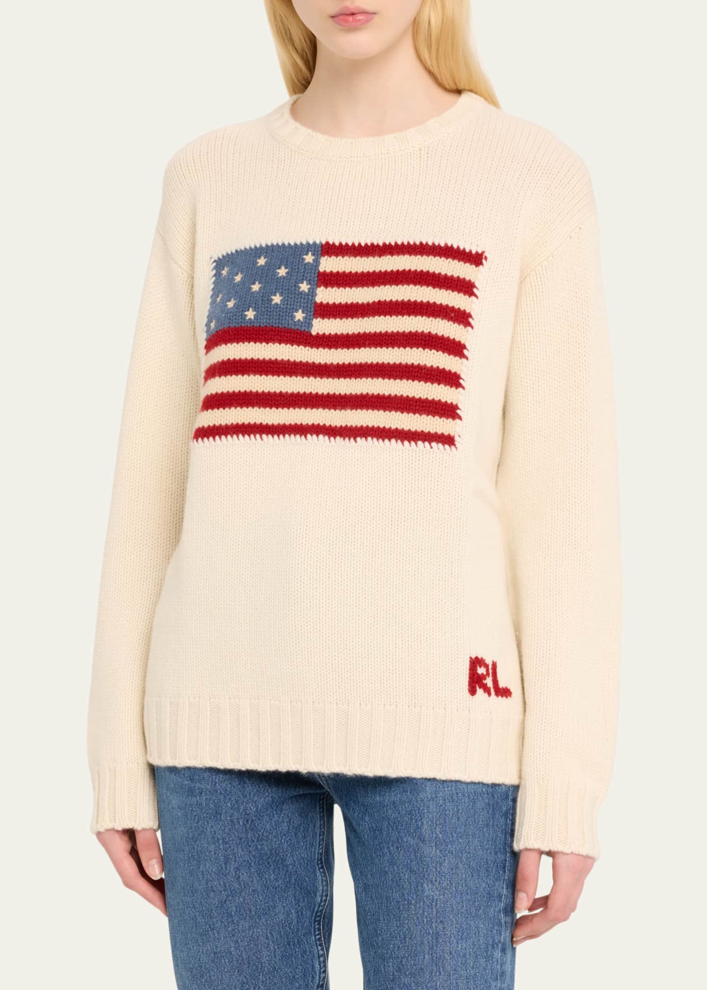 Ralph Lauren Collection Flag Crewneck Cashmere Sweater Image 4 of 5