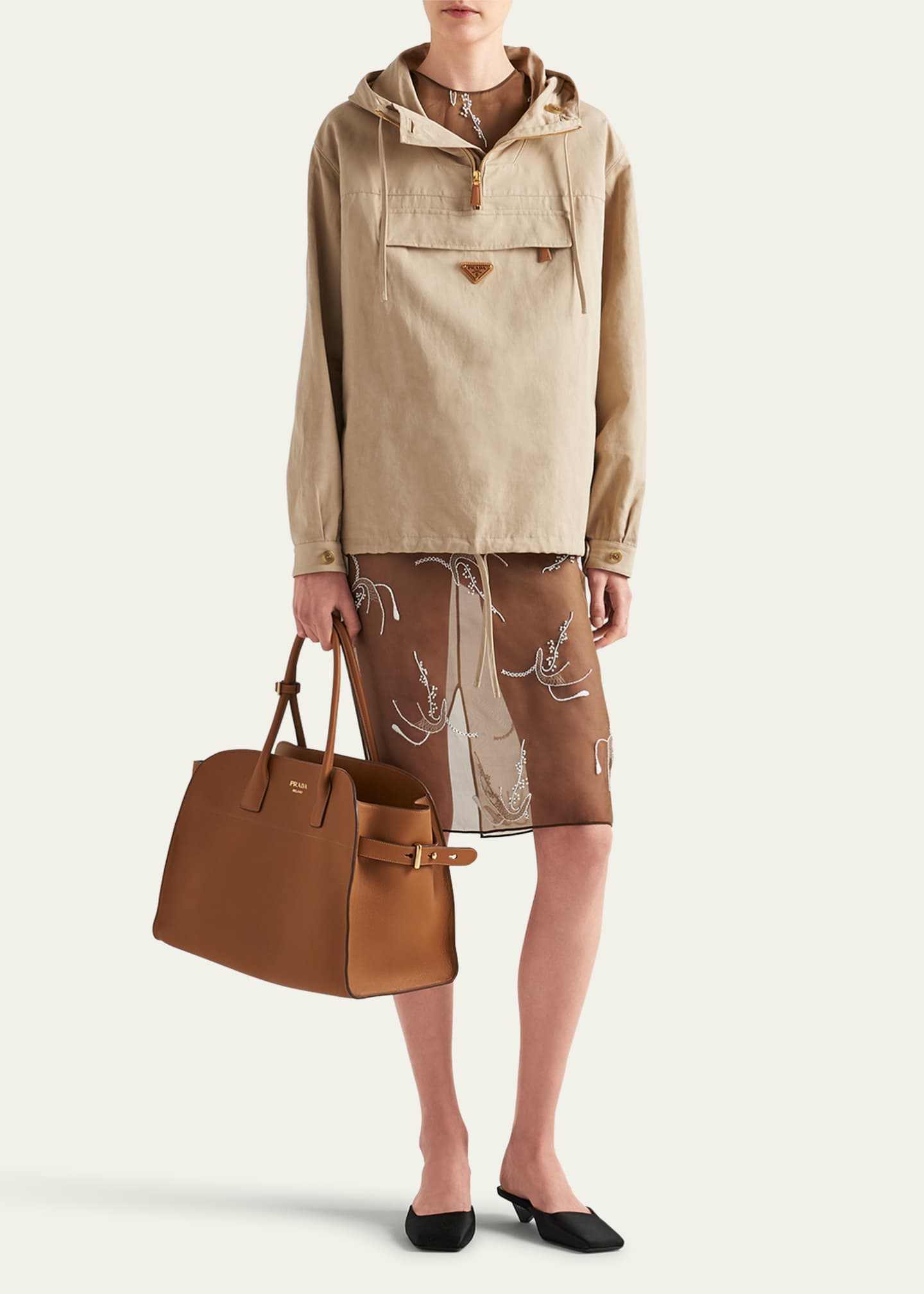 Prada Floral-Embroidered Beaded Organza Dress Image 2 of 4