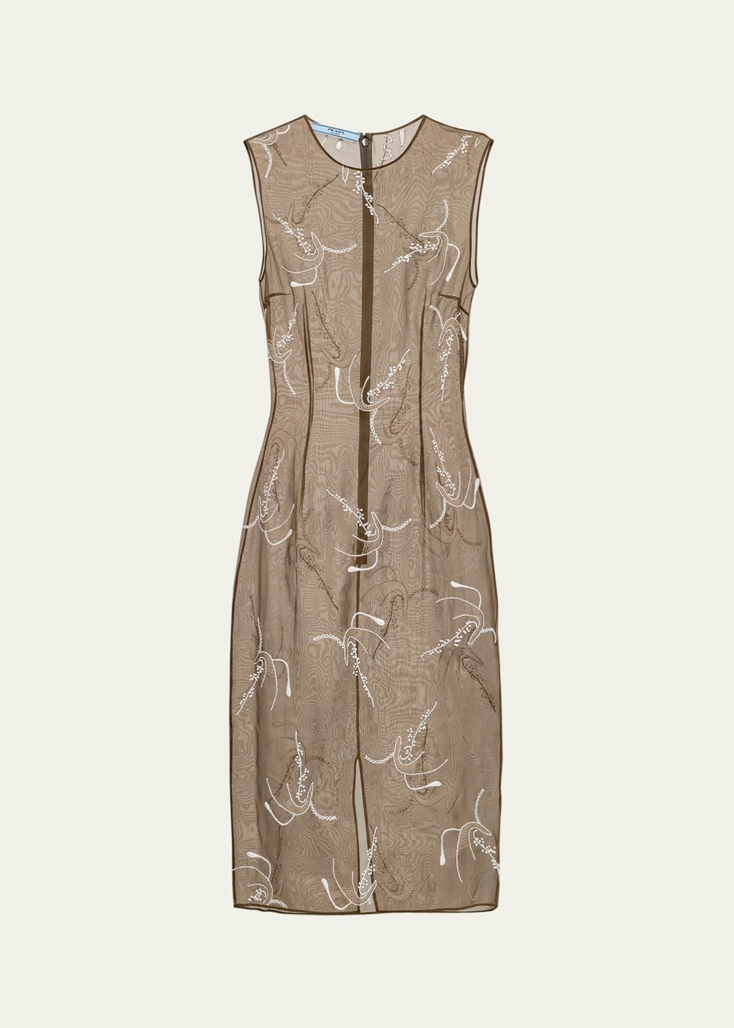 Prada Floral-Embroidered Beaded Organza Dress Image 1 of 4