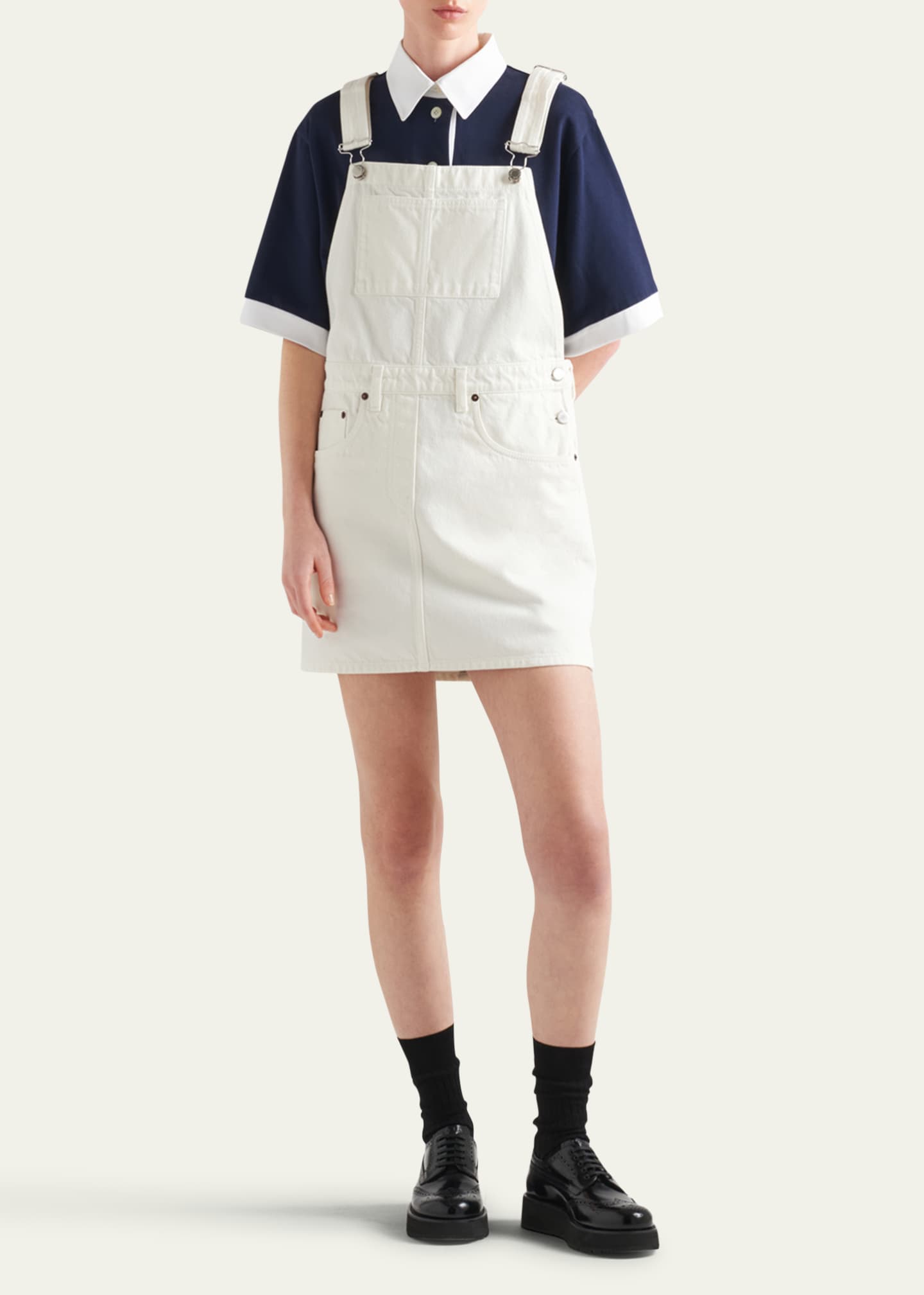 Prada Mini Denim Overalls Dress Image 2 of 4