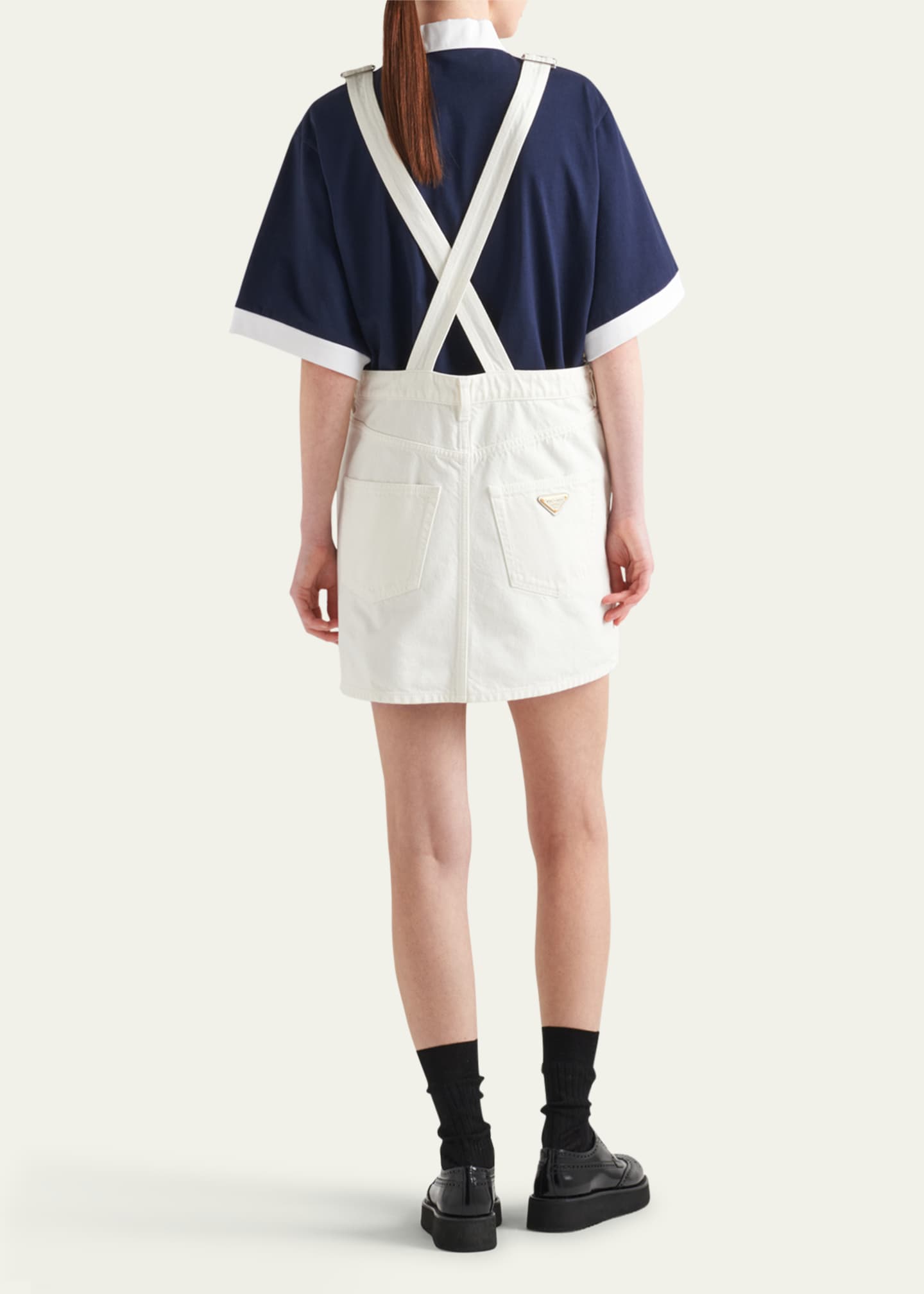 Prada Mini Denim Overalls Dress Image 3 of 4