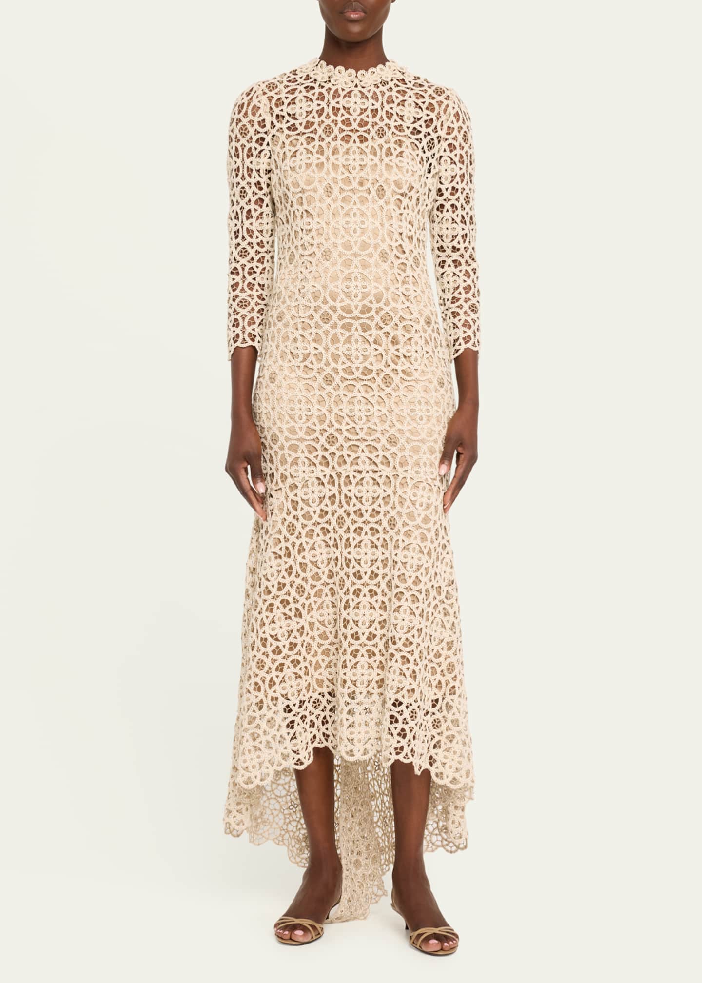 Rickie Freeman for Teri Jon High-Low Stretch Crochet Maxi Dress Image 2 of 5