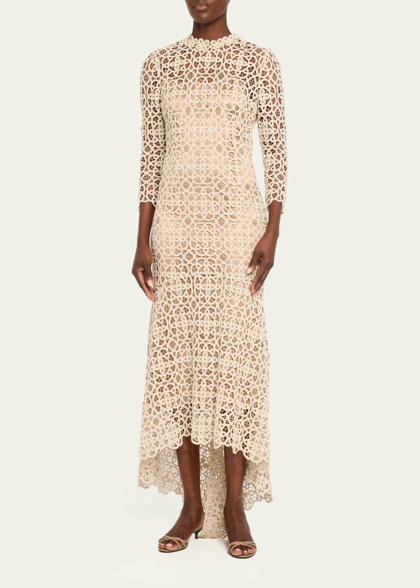 Rickie Freeman for Teri Jon High-Low Stretch Crochet Maxi Dress Image 4 of 5