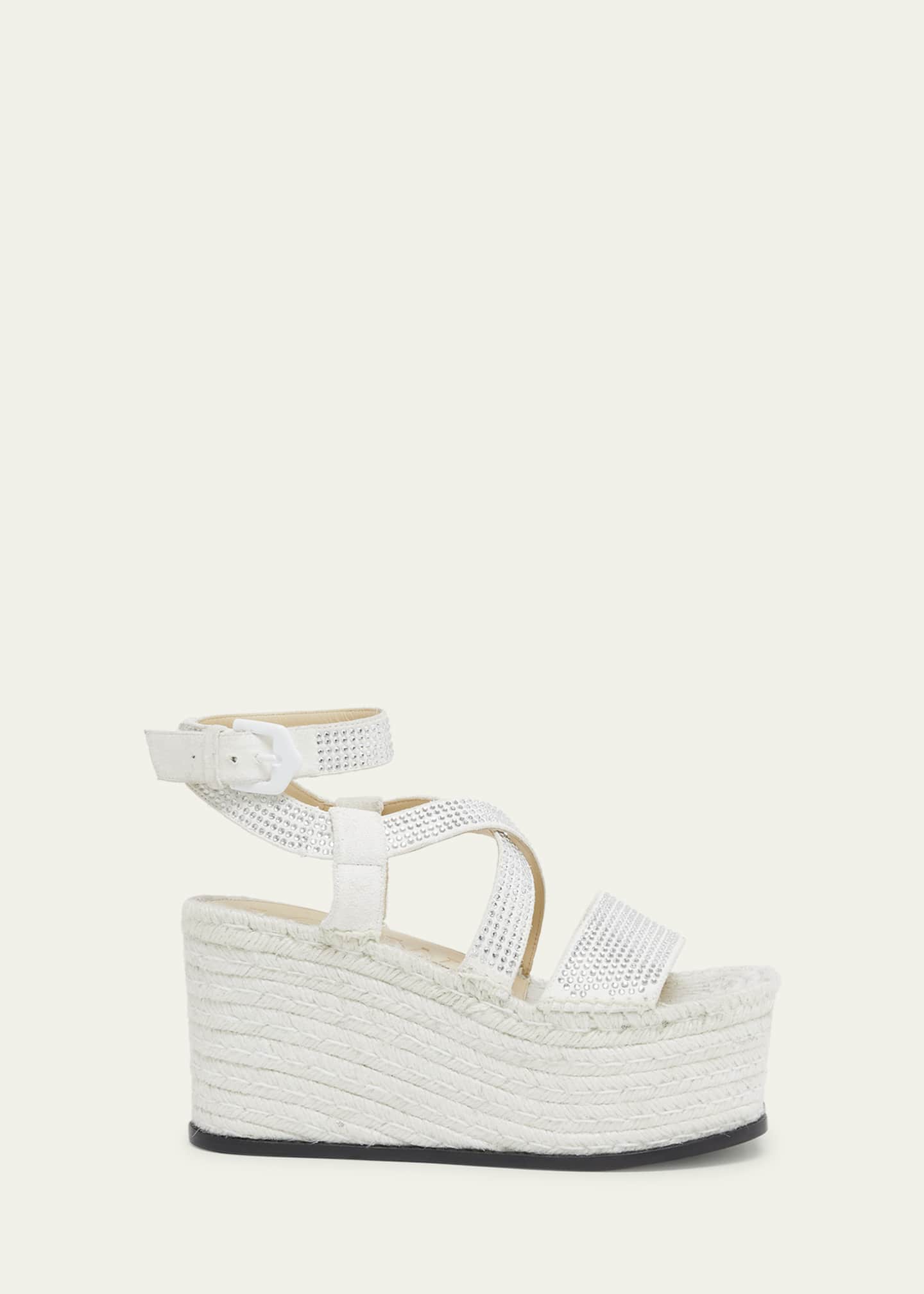 Loewe Petal Crystal Leather Platform Espadrilles Almost Optic
