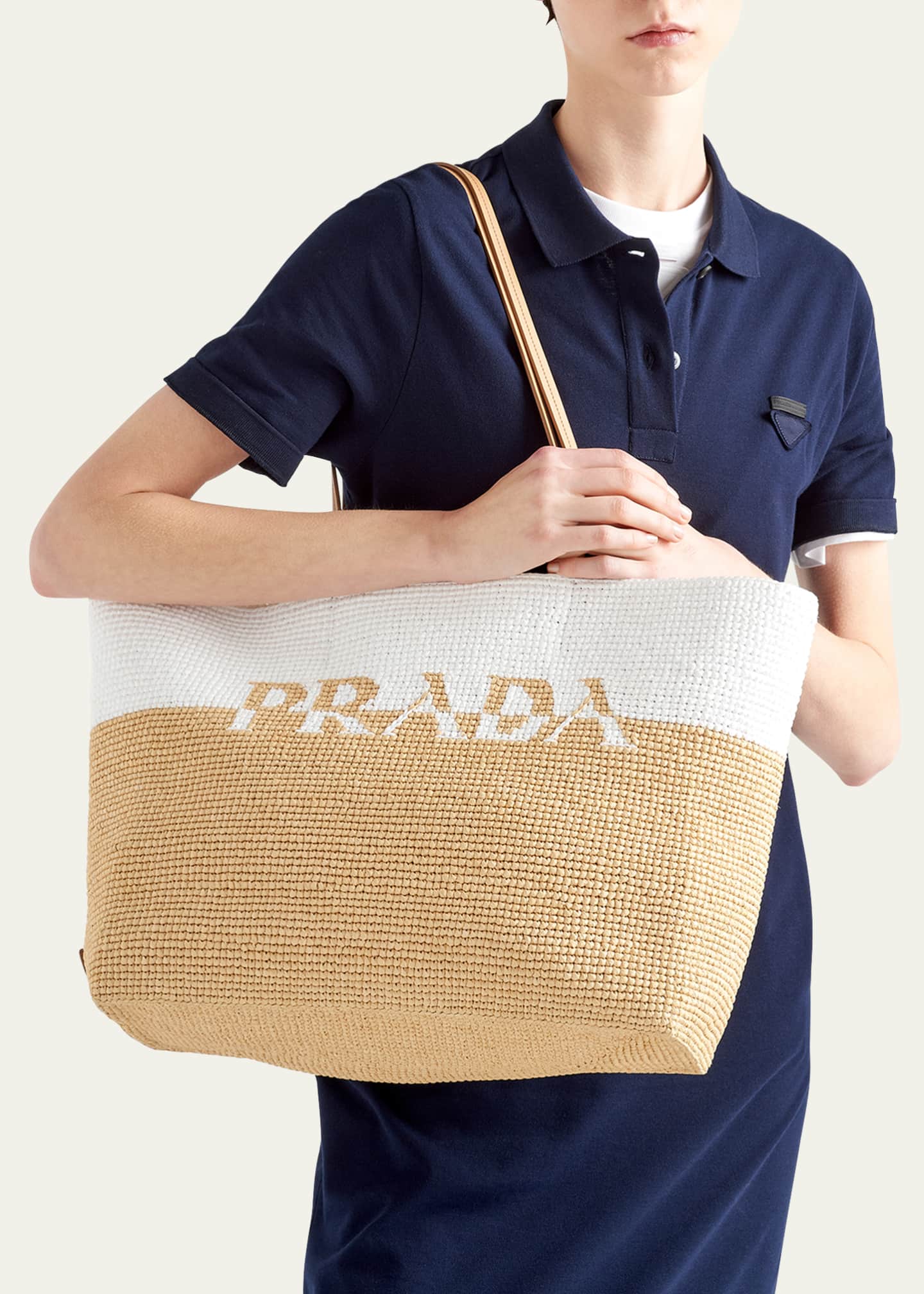 Prada Logo Two-Tone Tote Bag Image 2 of 5