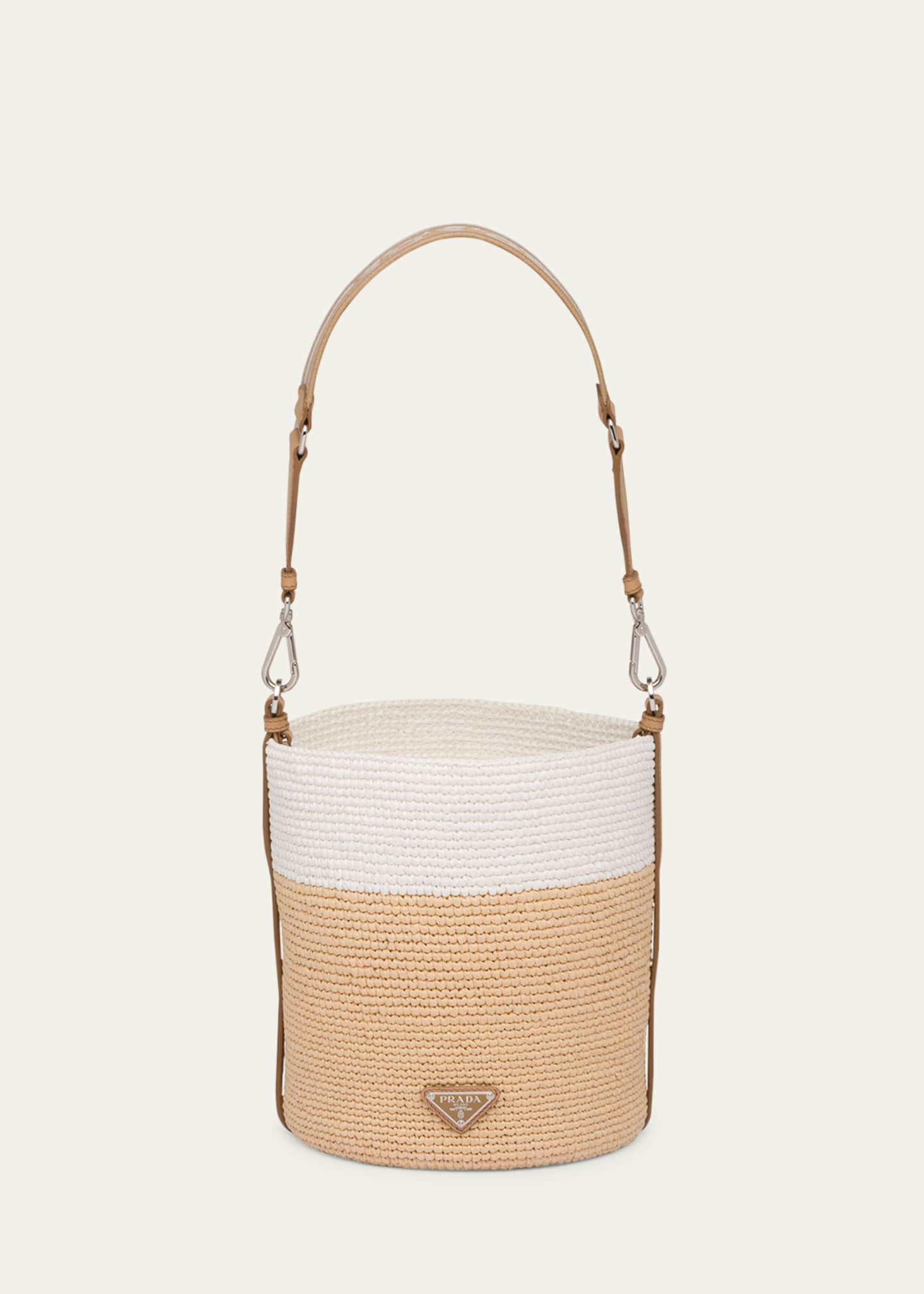 Prada Logo Two-Tone Straw Bucket Bag Image 3 of 5