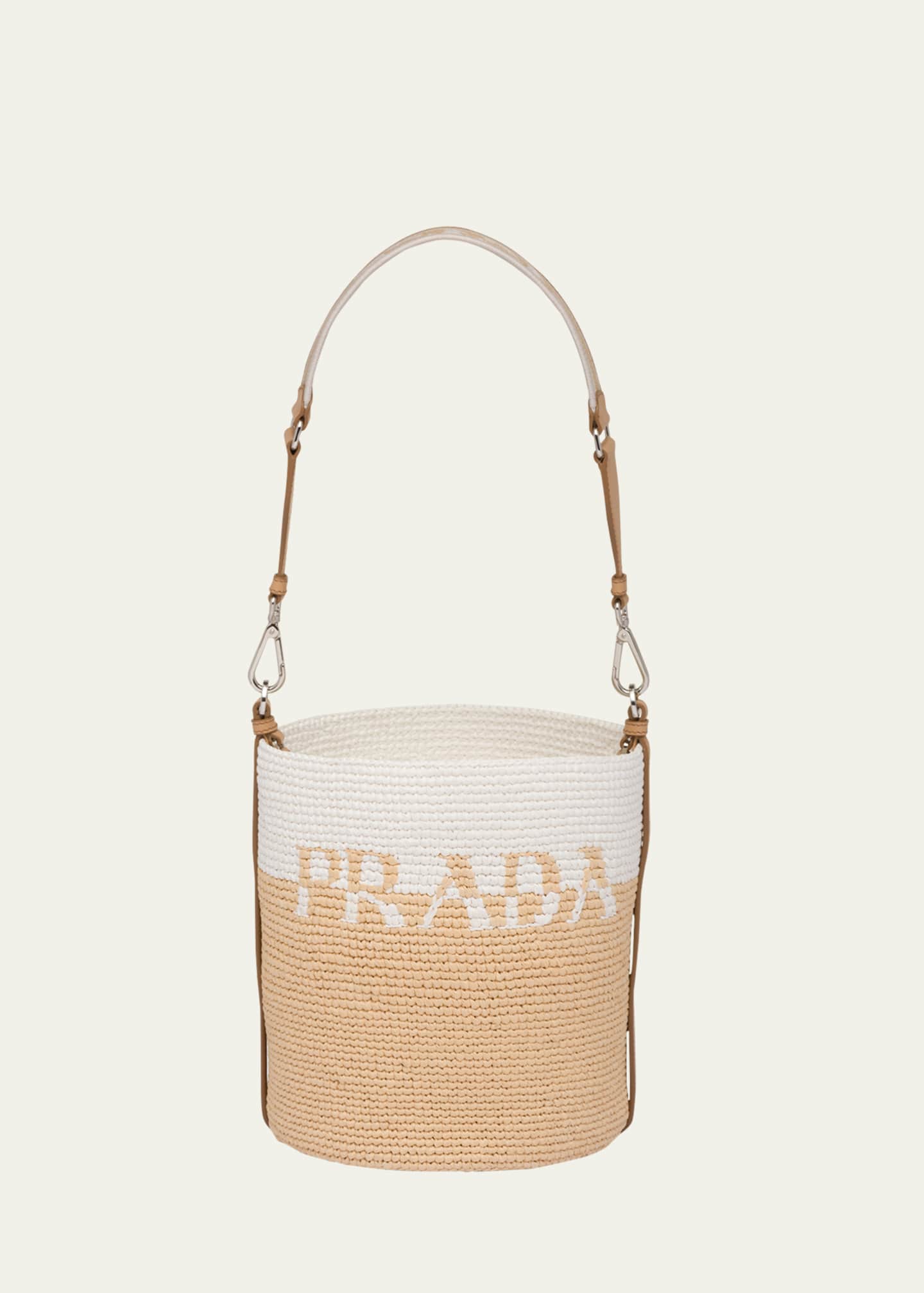 Prada Logo Two-Tone Straw Bucket Bag Image 1 of 5