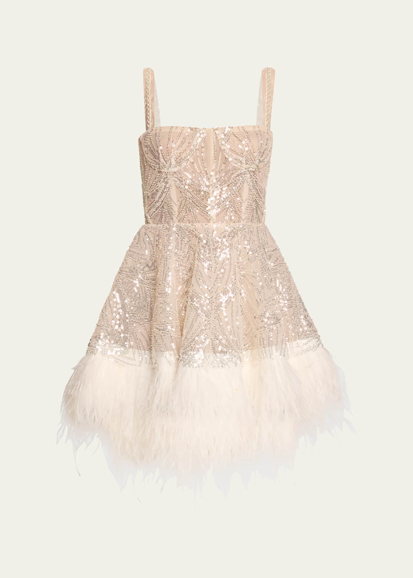 Bronx and Banco Mademoiselle Beaded Feather-Trim Mini Dress Image 1 of 5