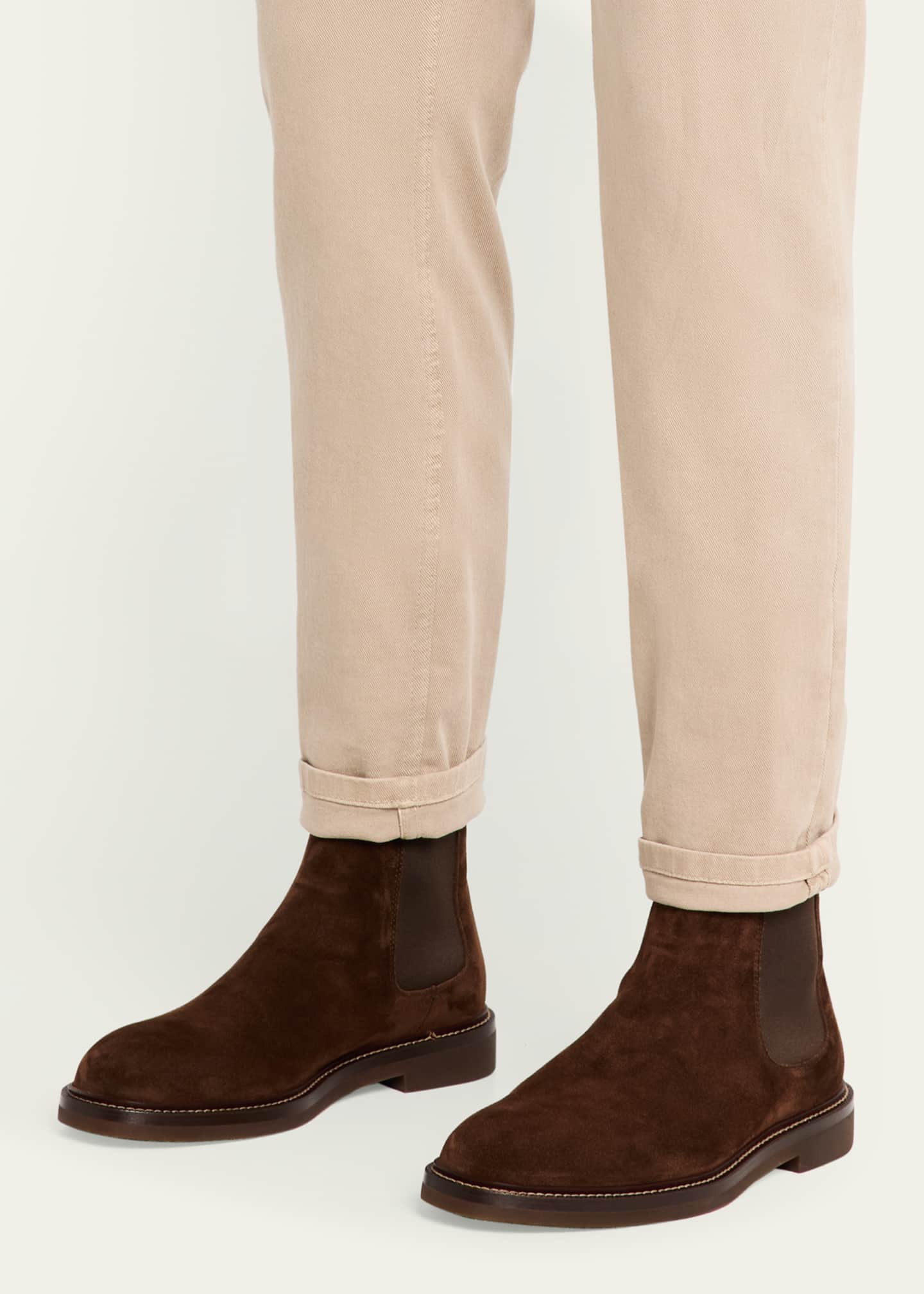 Brunello Cucinelli Men's Suede Flex-Sole Chelsea Boots Image 2 of 6
