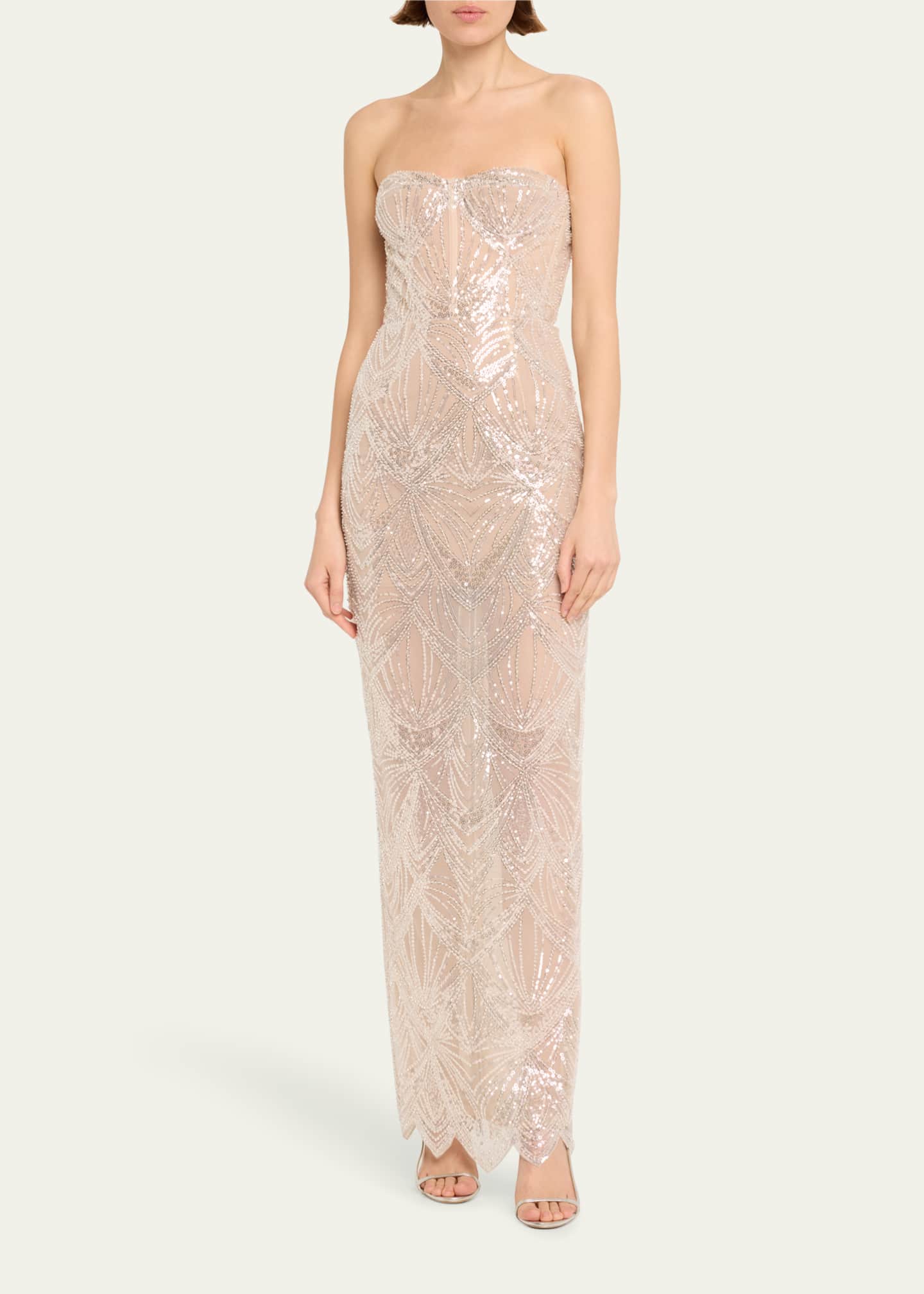 Bronx and Banco Giselle Blanc Strapless Bead & Sequin Gown Image 2 of 5