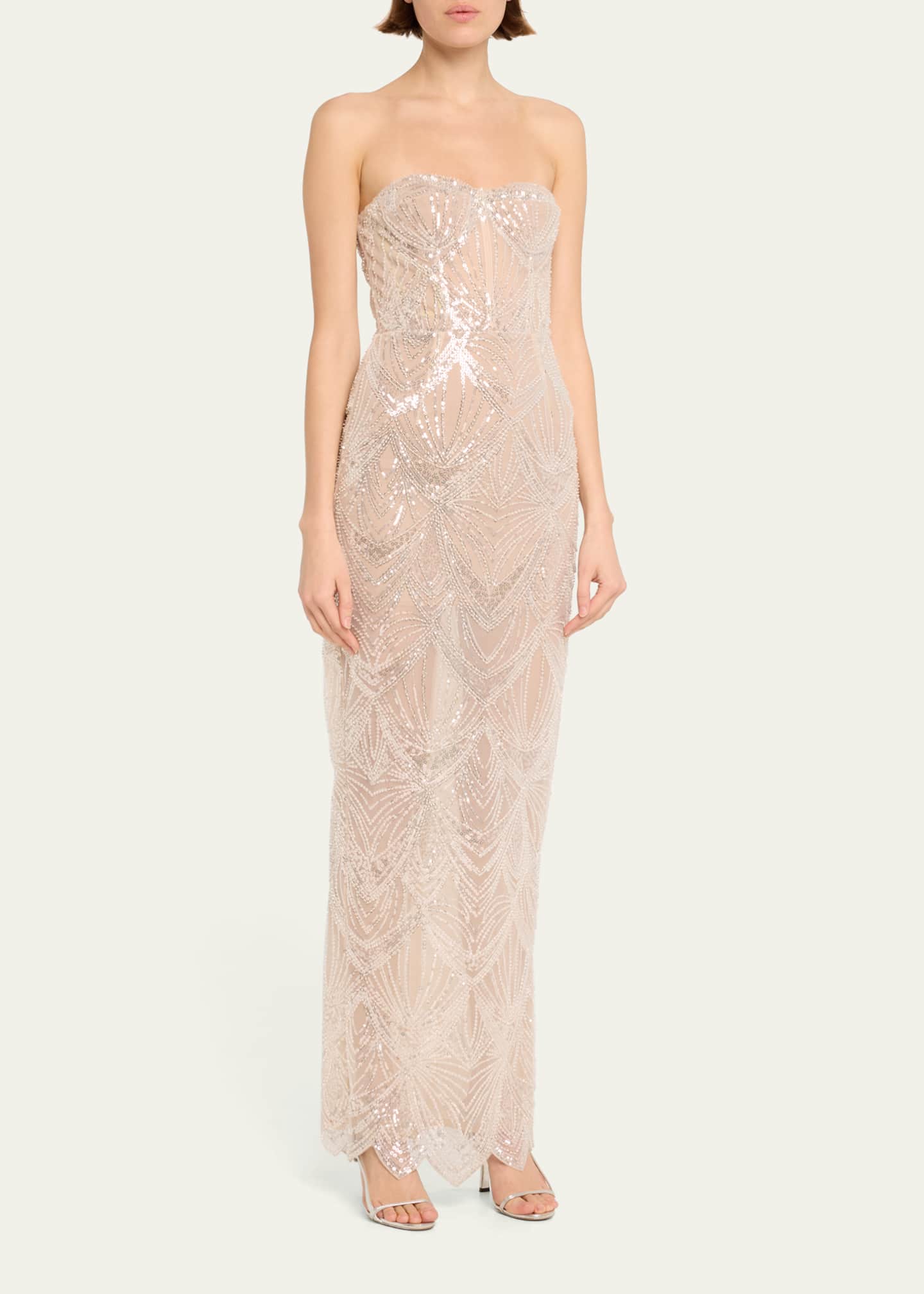 Bronx and Banco Giselle Blanc Strapless Bead & Sequin Gown Image 4 of 5
