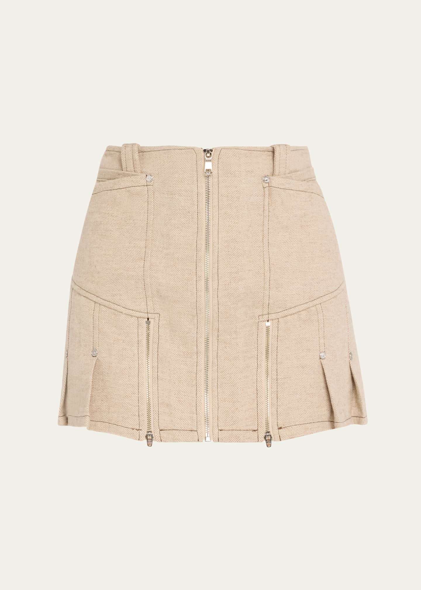 Jane Wade Zip Slit Wool Mini Skirt Sand