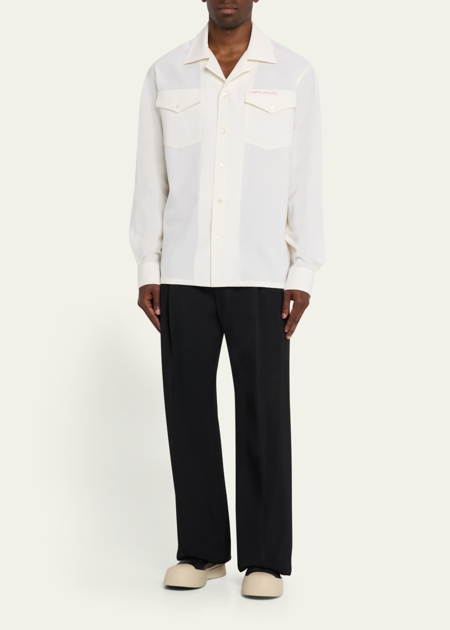 Marni Men's Embroidered Logo Sport Shirt Image 2 of 5