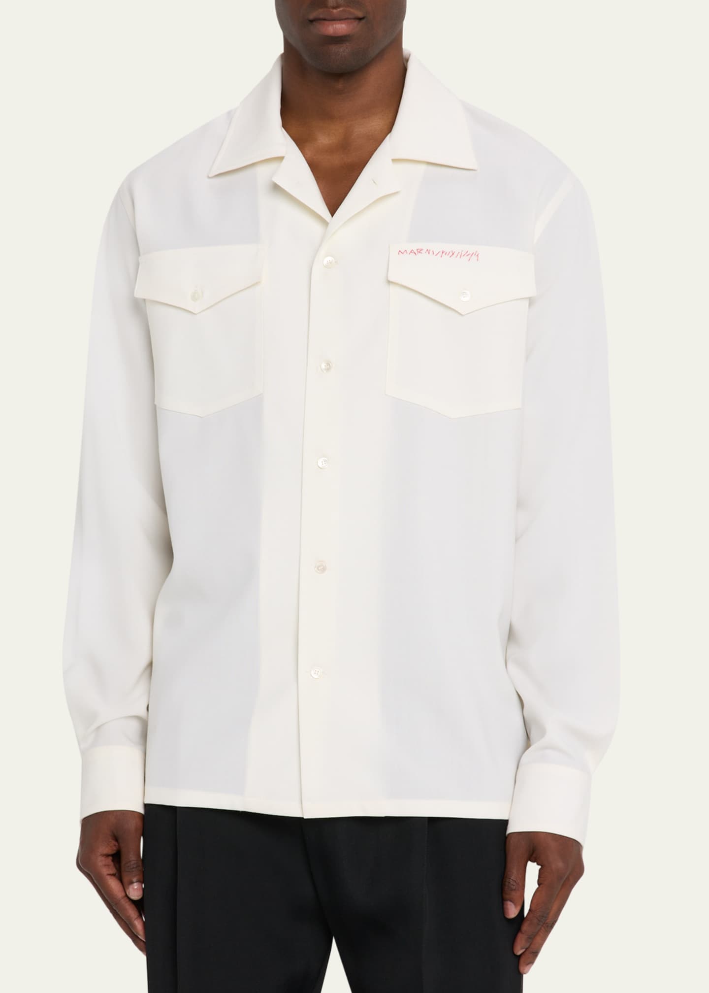 Marni Men's Embroidered Logo Sport Shirt Image 4 of 5