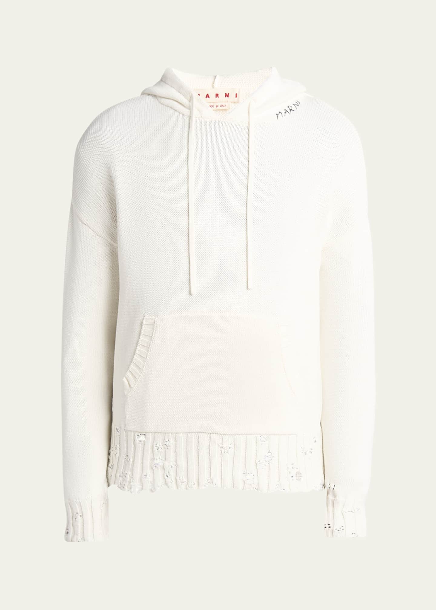 Marni Men's Distressed Knit Logo Hoodie - Bergdorf Goodman