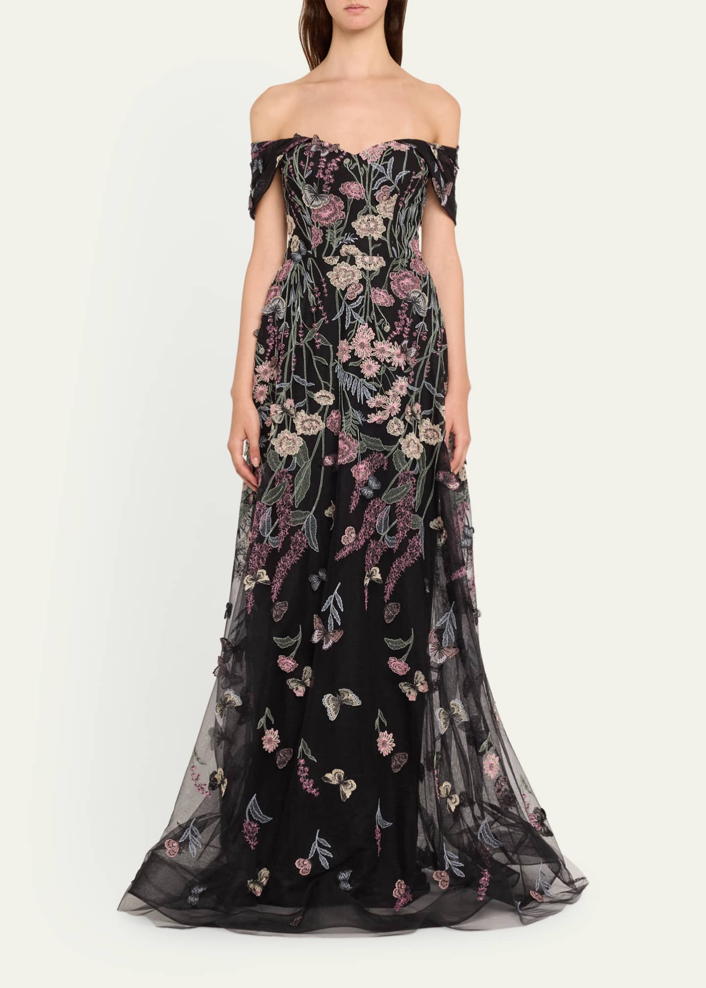 **Everlasting Elegance: Off-the-Shoulder Embroidered Tulle Gown for Unforgettable Occasions**