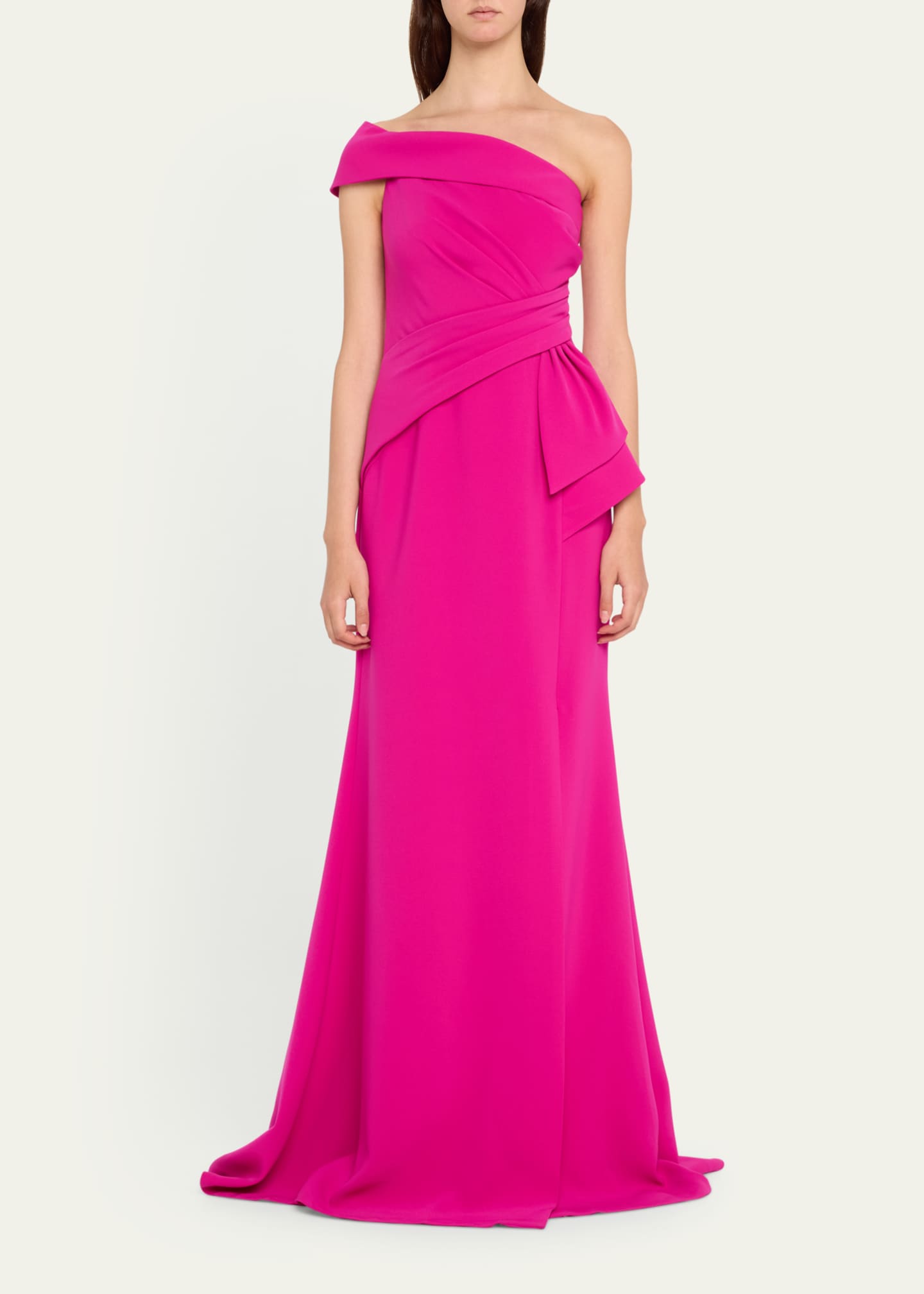 Rickie Freeman for Teri Jon Pleated One-Shoulder Crepe Gown Image 2 of 5