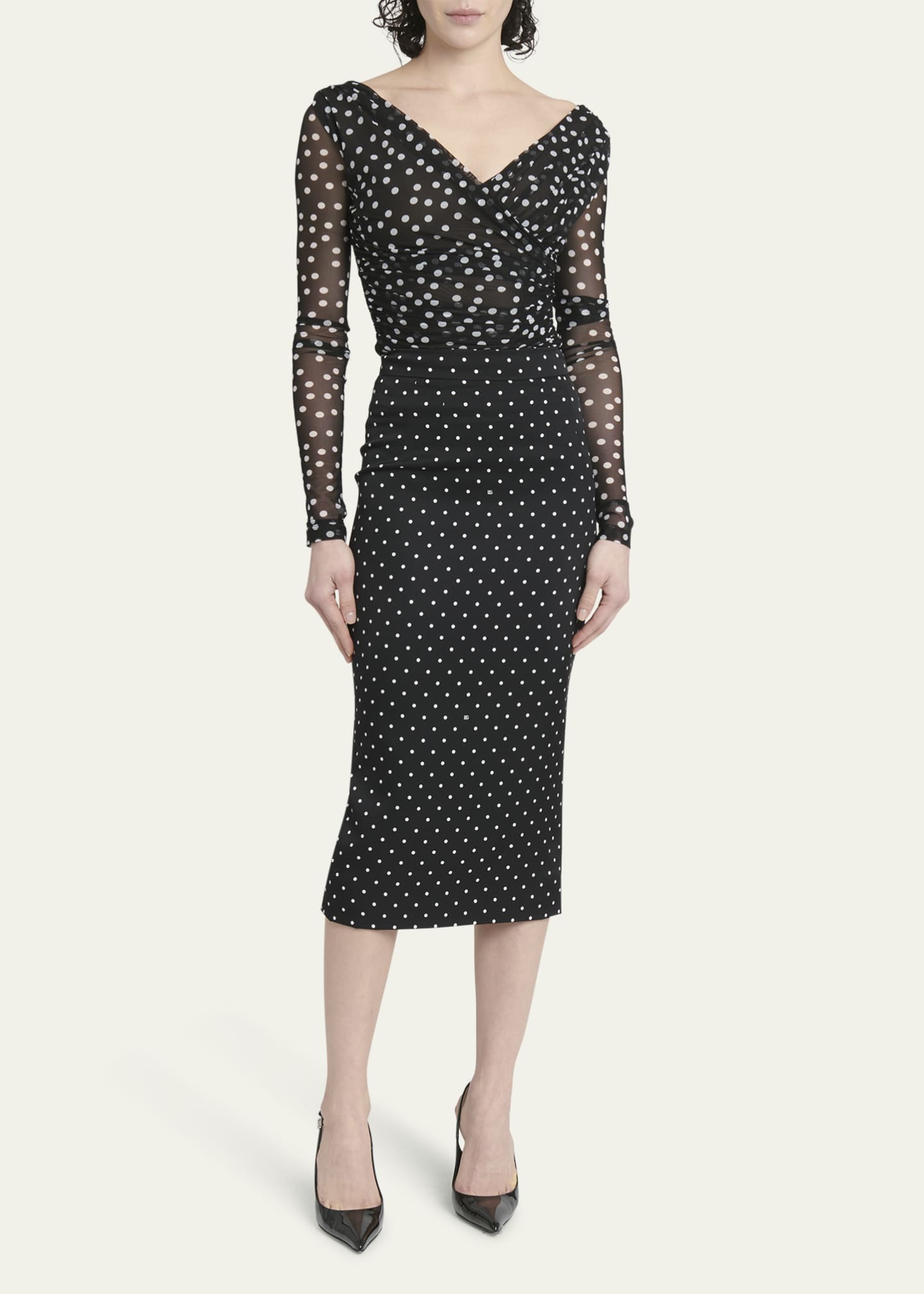 Dolce&Gabbana Polka-Dot Pencil Midi Skirt Image 2 of 5