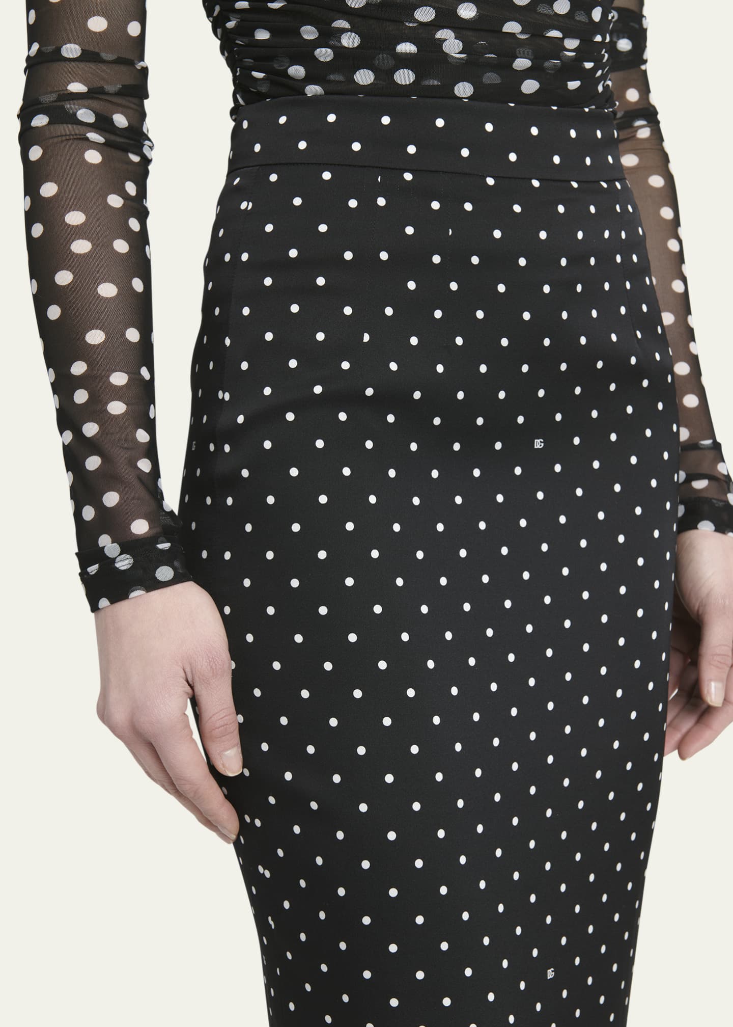 Dolce&Gabbana Polka-Dot Pencil Midi Skirt Image 5 of 5