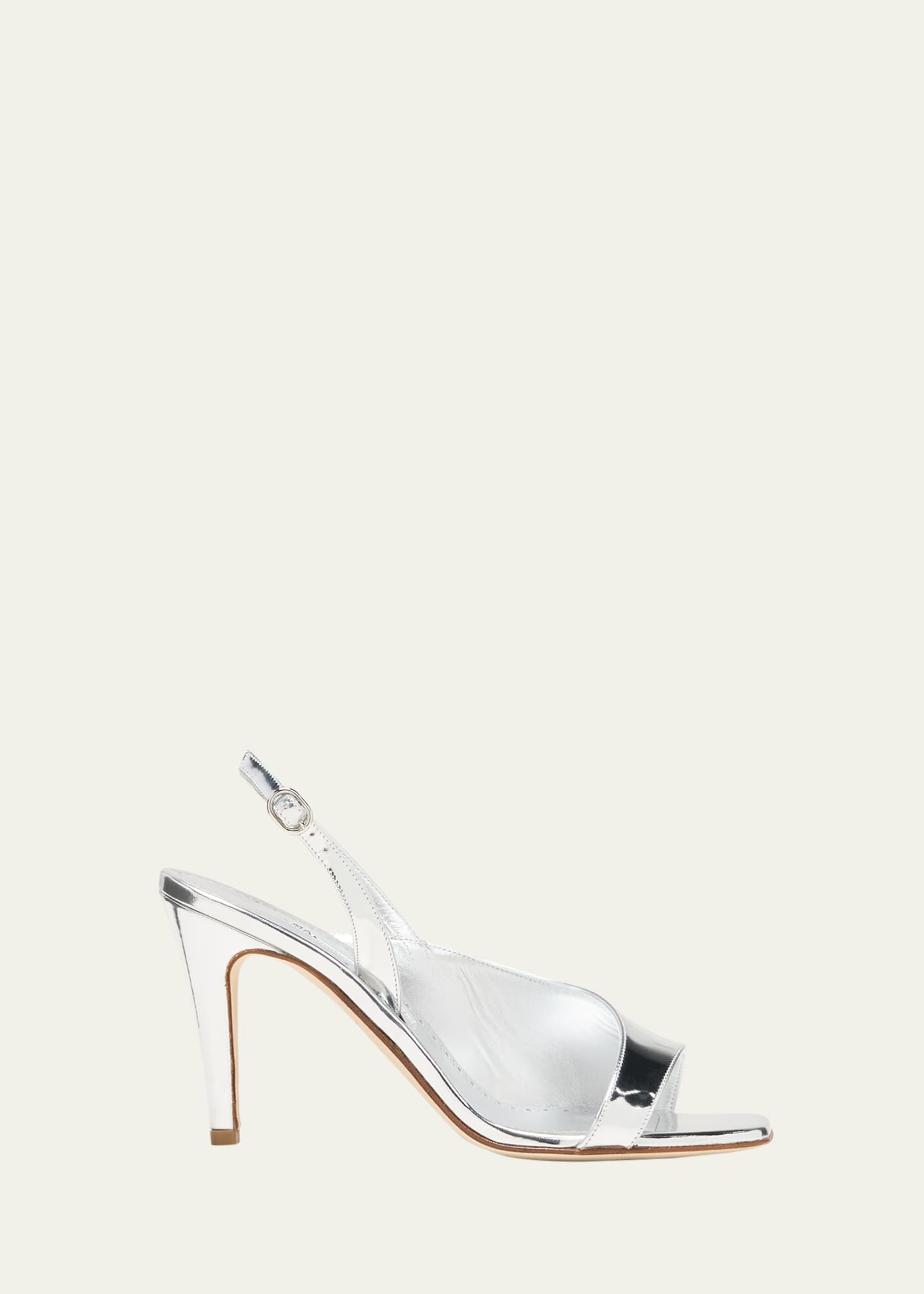 Manolo Blahnik Urtica Metallic Asymmetrical Slingback Sandals Image 1 of 3
