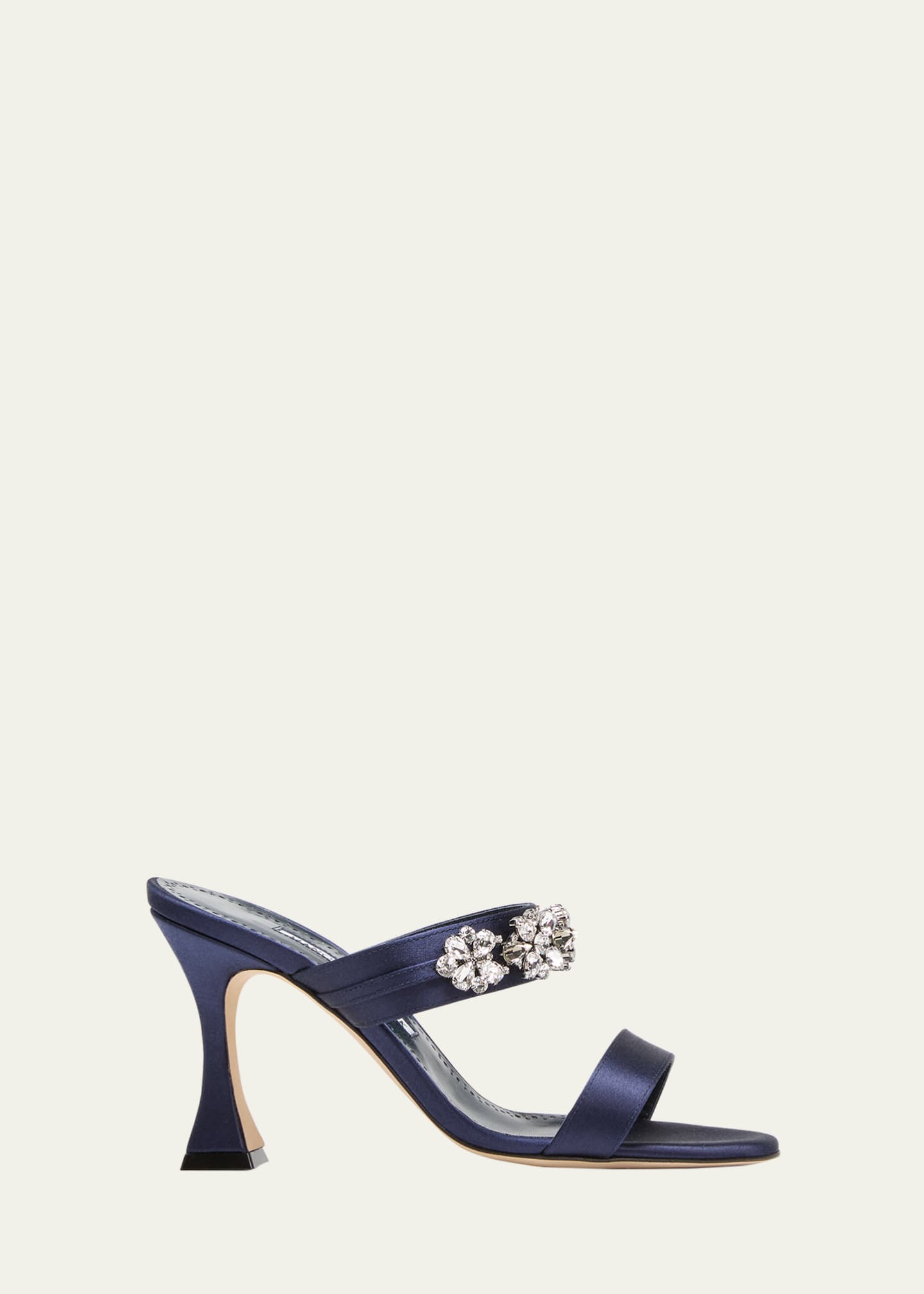 Manolo Blahnik Persan Satin Crystal Dual-Band Sandals Image 1 of 3
