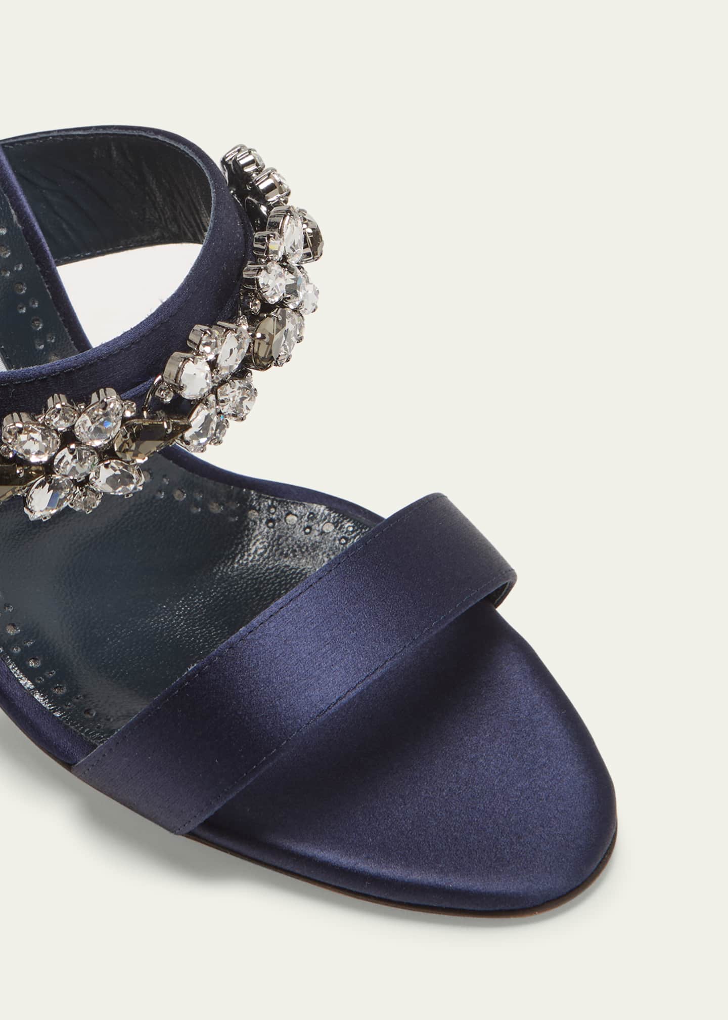 Manolo Blahnik Persan Satin Crystal Dual-Band Sandals Image 3 of 3