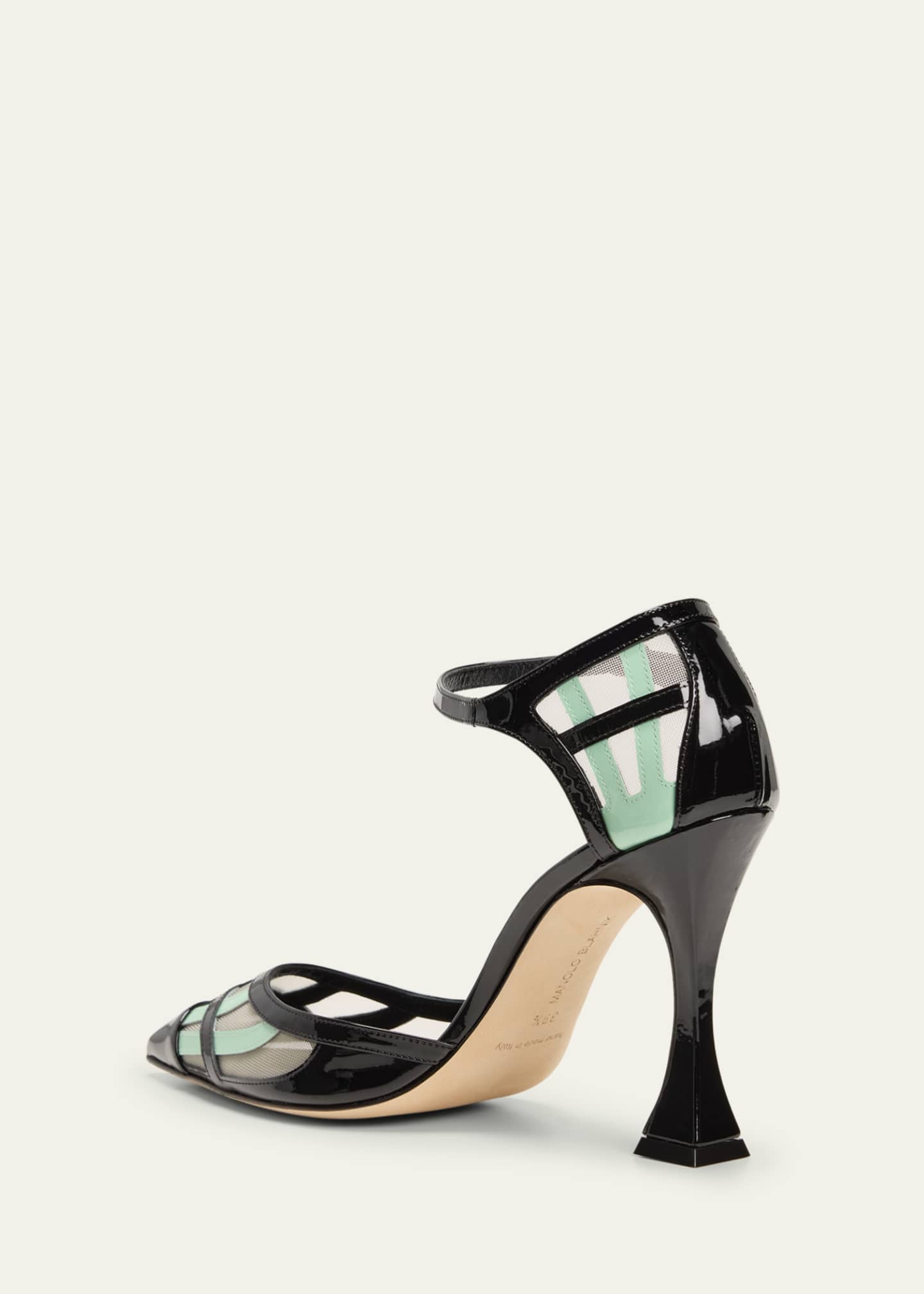Manolo Blahnik Urema Bicolor Patent Mesh Ankle-Strap Pumps Image 4 of 5