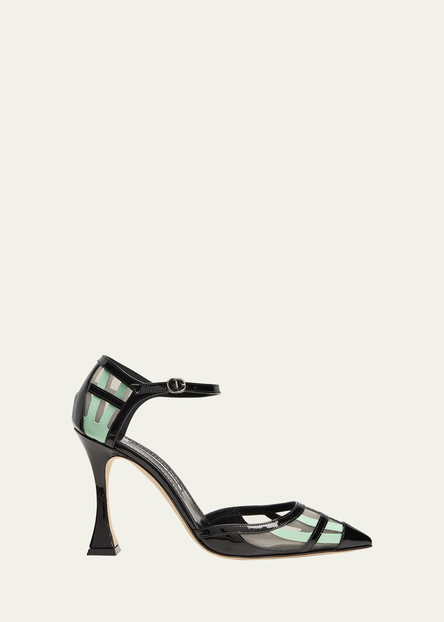 Manolo Blahnik Urema Bicolor Patent Mesh Ankle-Strap Pumps Image 1 of 5